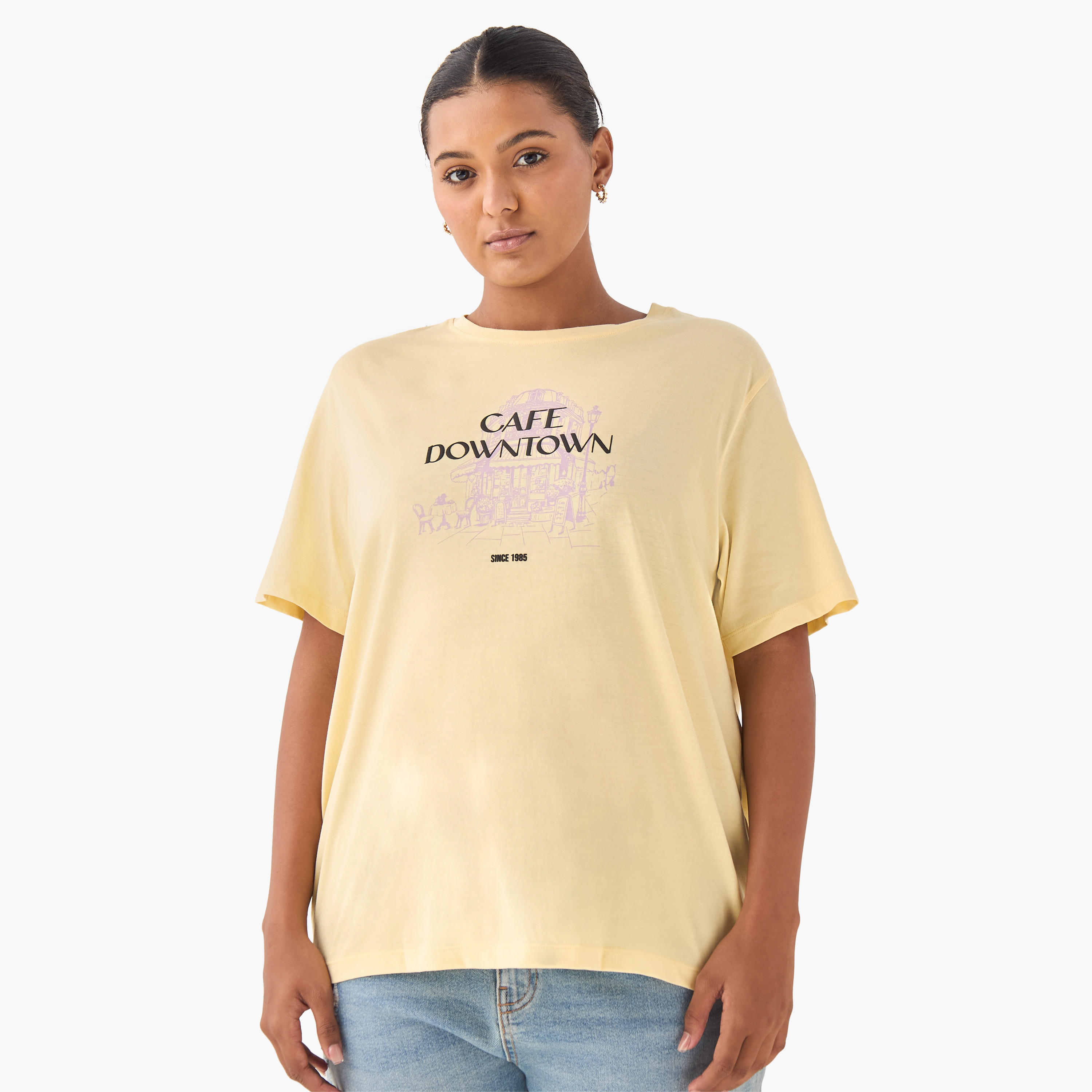 Regular Fit Cotton T-shirt with Sketch Art Print-women-clothing-tshirts-image-2