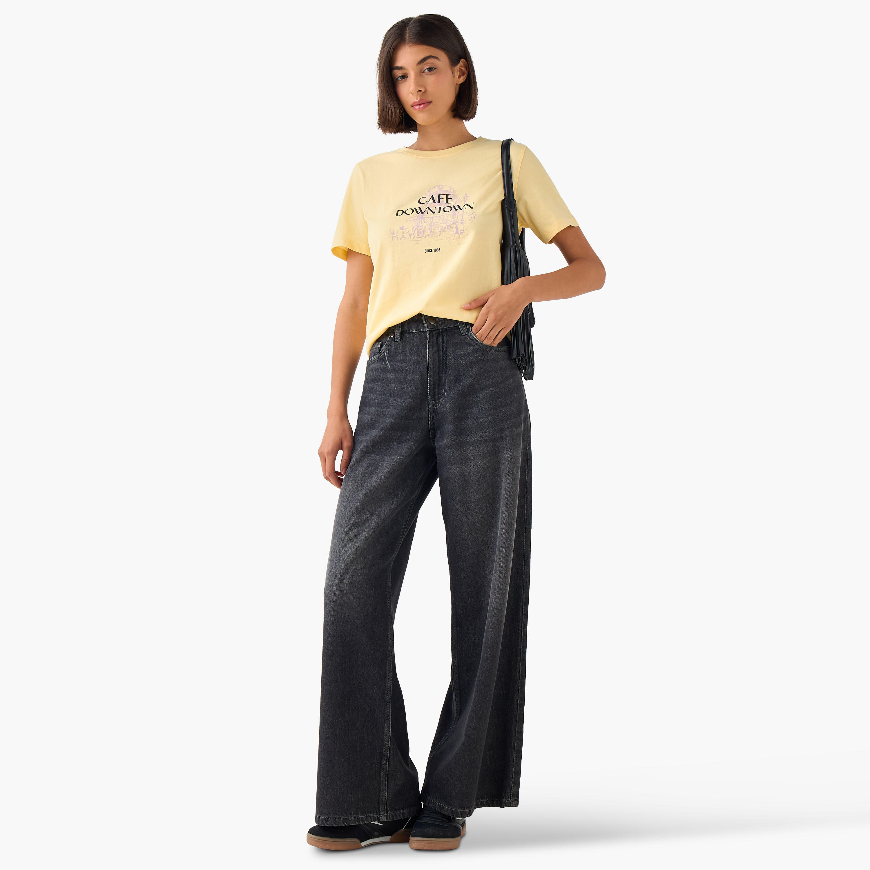 Regular Fit Cotton T-shirt with Sketch Art Print-women-clothing-tshirts-image-3