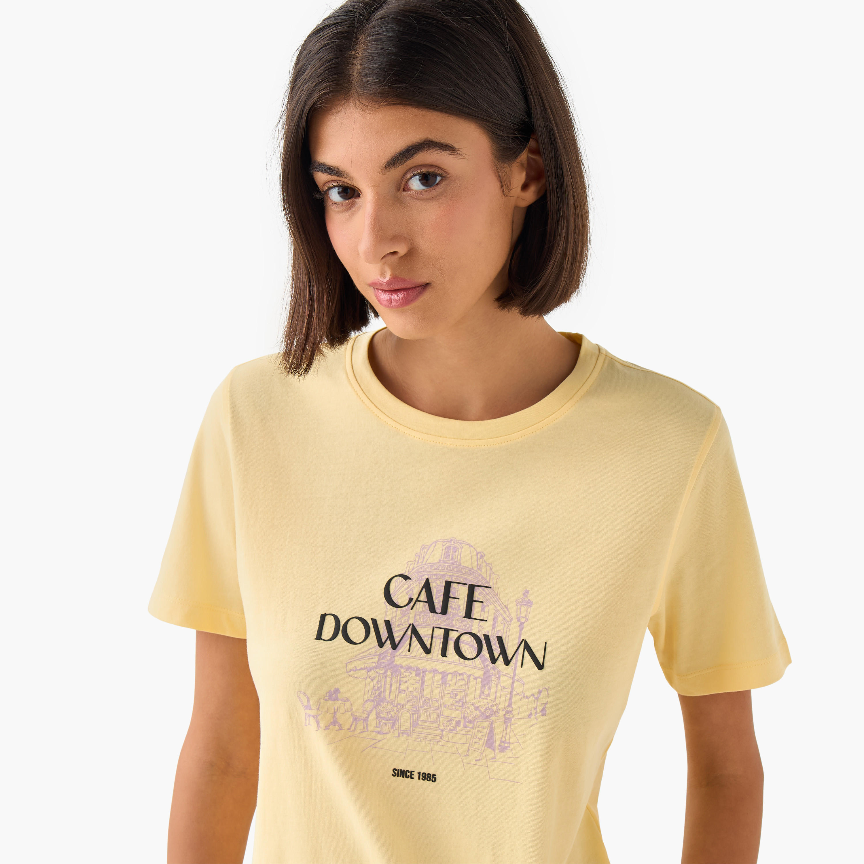 Regular Fit Cotton T-shirt with Sketch Art Print-women-clothing-tshirts-image-6