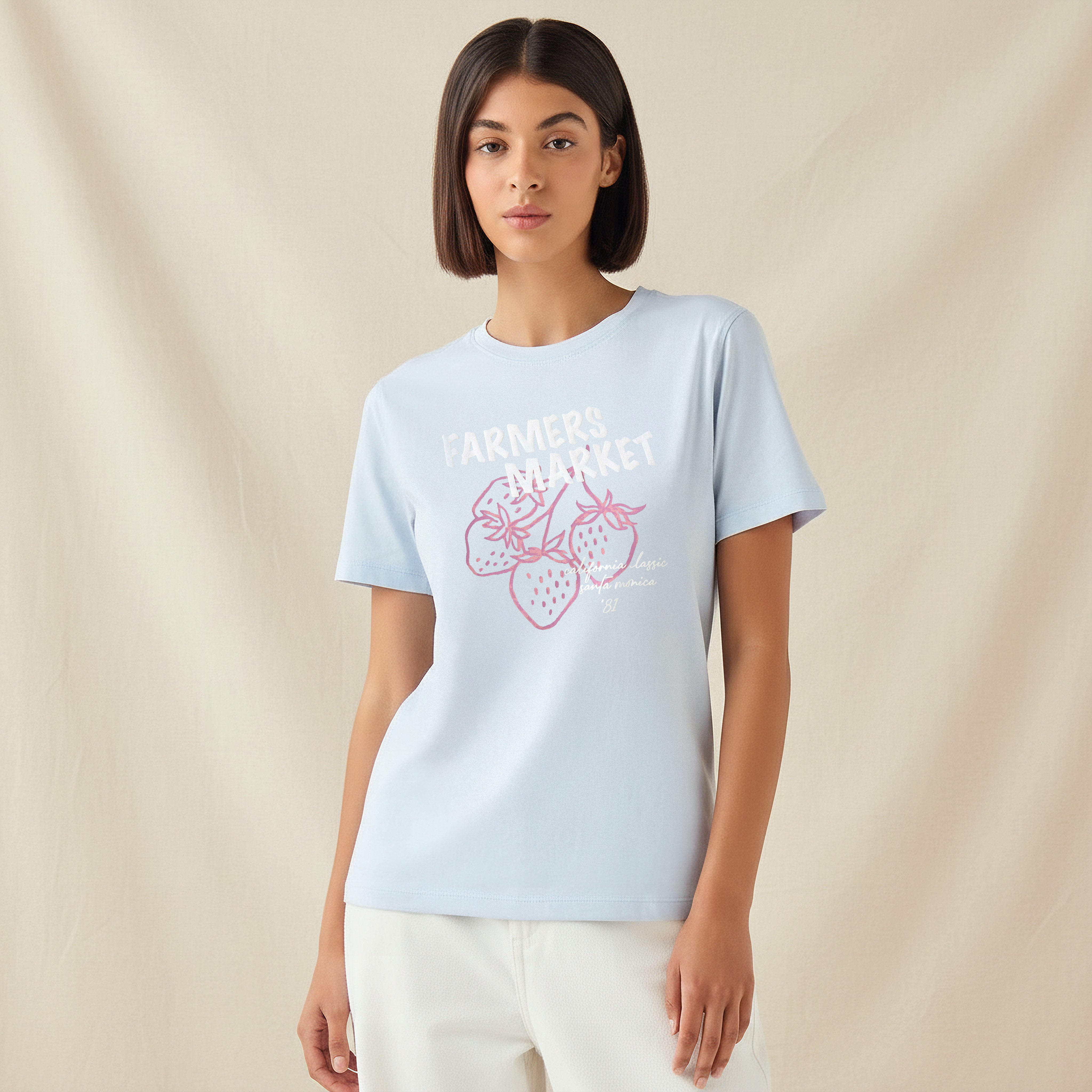 Regular Fit Cotton T-shirt with Sketch Art Print-women-clothing-tshirts-image-1