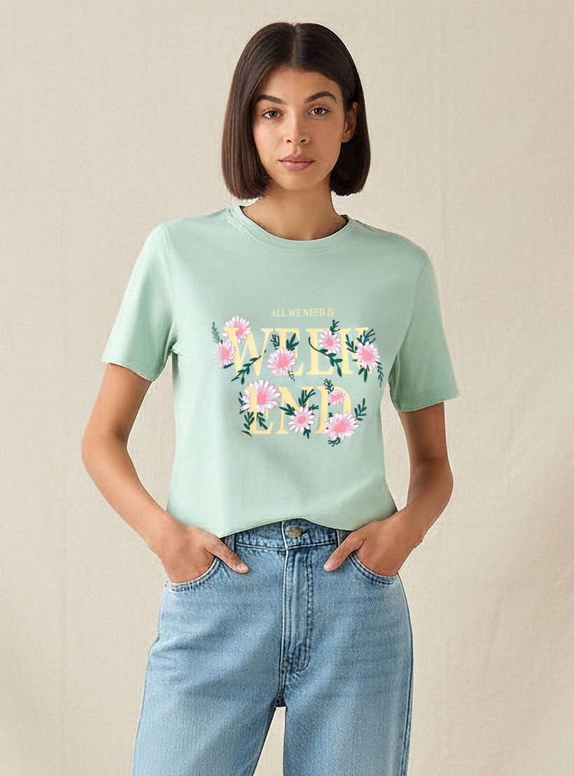 Regular Fit Cotton T-shirt with Slogan Print-women-clothing-tshirts-image-1