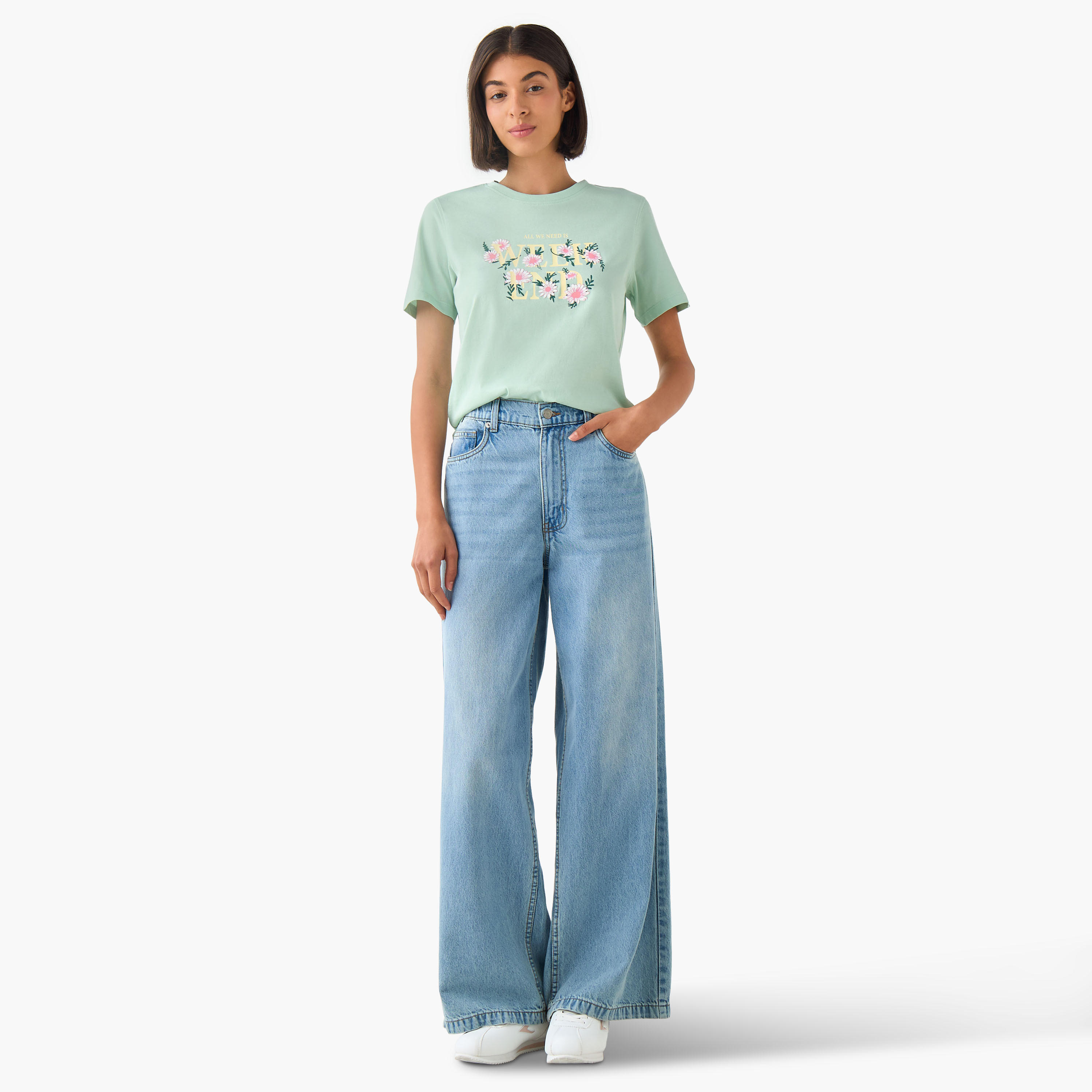 Regular Fit Cotton T-shirt with Slogan Print-women-clothing-tshirts-image-3