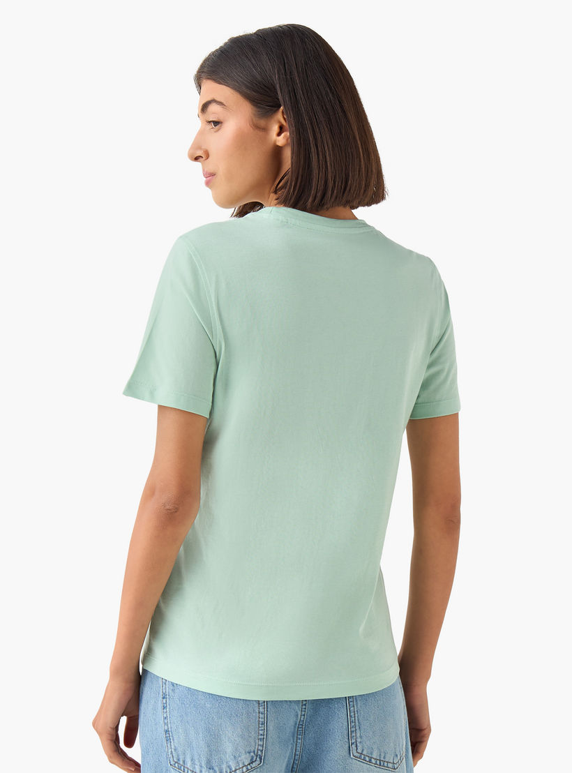 Regular Fit Cotton T-shirt with Slogan Print-women-clothing-tshirts-image-4