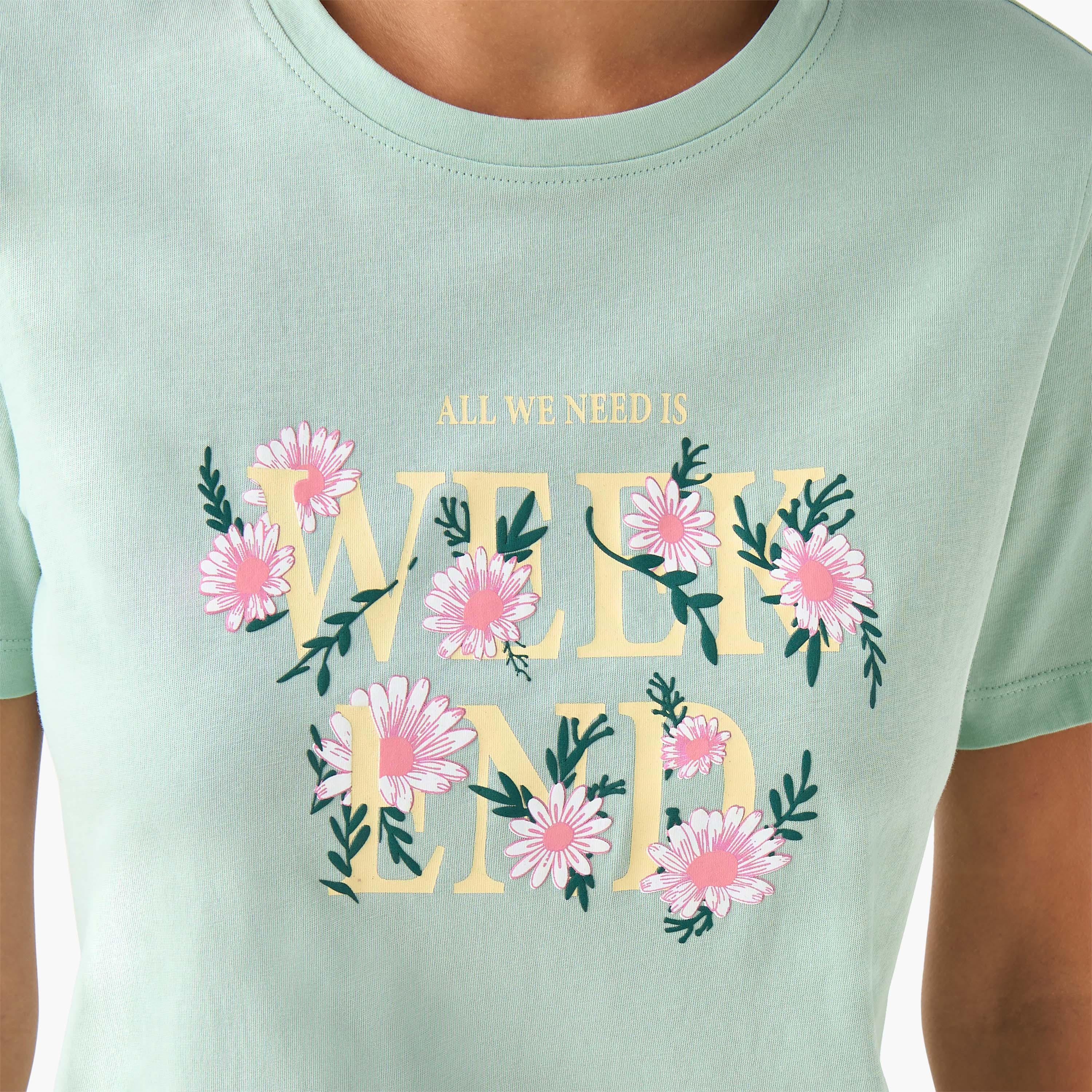 Regular Fit Cotton T-shirt with Slogan Print-women-clothing-tshirts-image-5