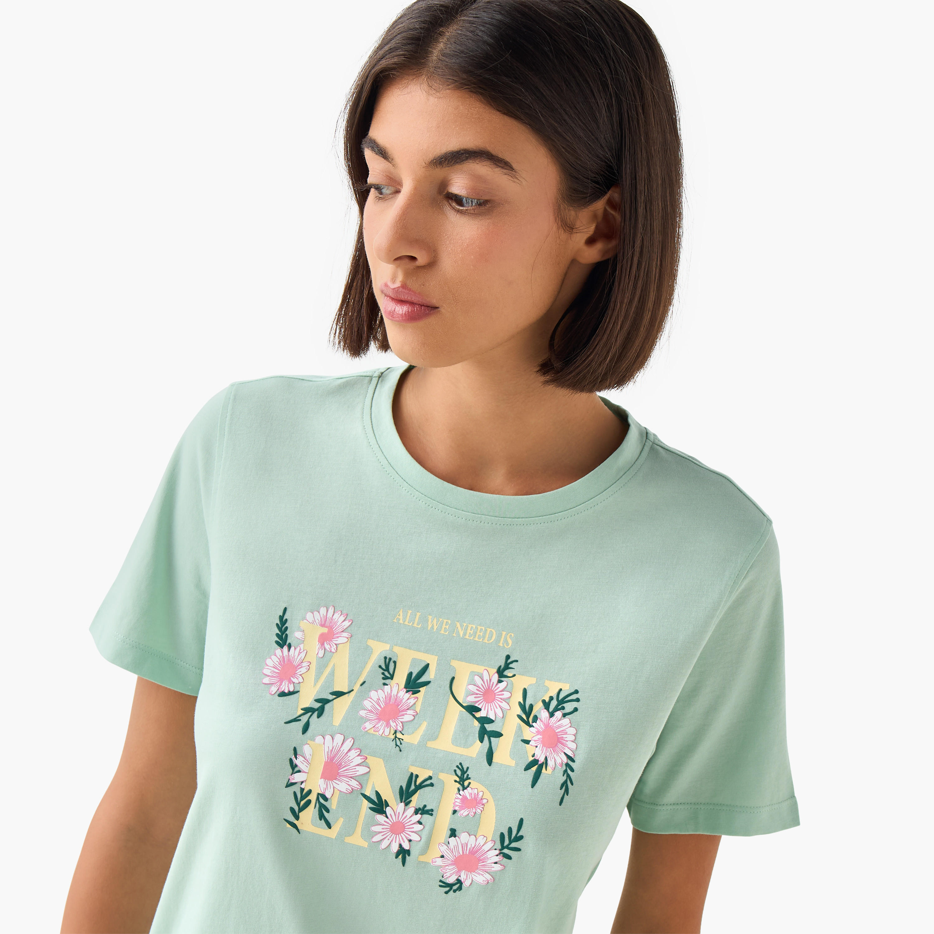 Regular Fit Cotton T-shirt with Slogan Print-women-clothing-tshirts-image-6