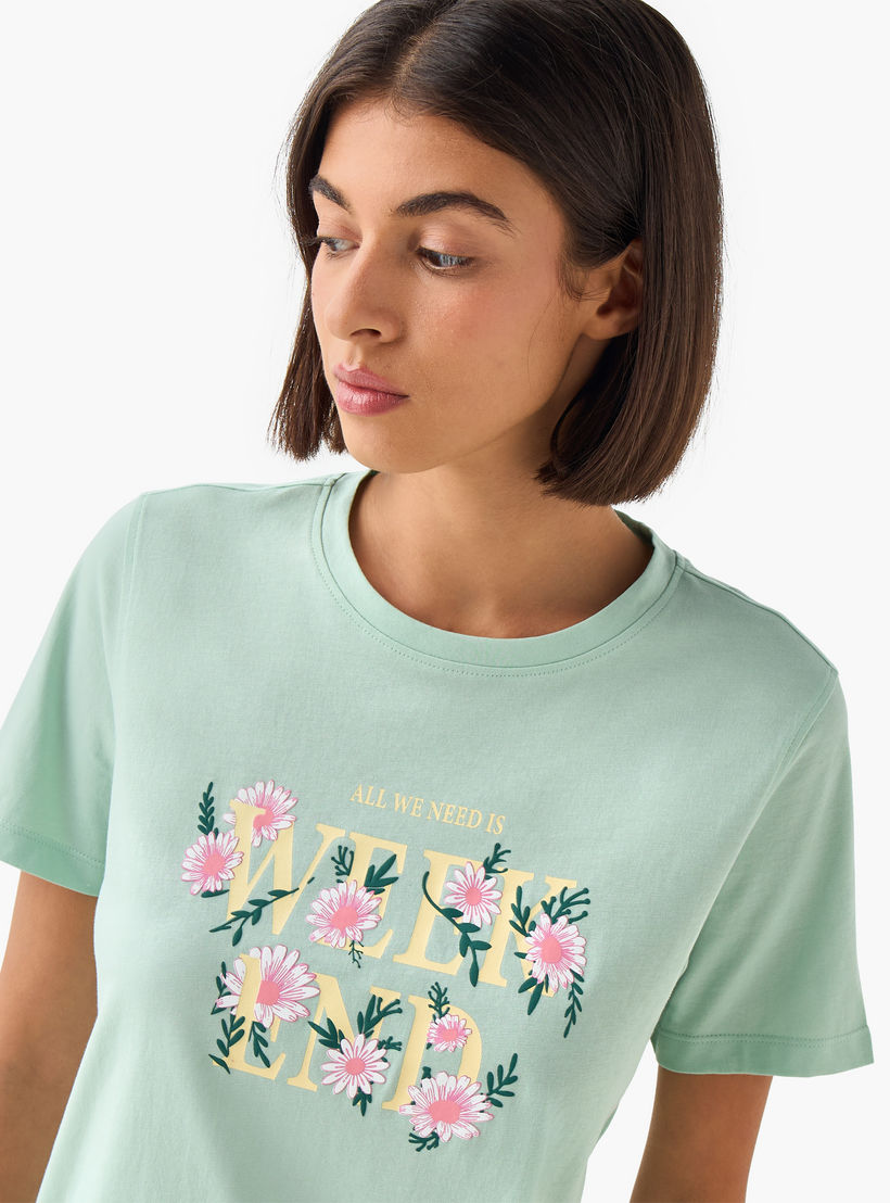 Regular Fit Cotton T-shirt with Slogan Print-women-clothing-tshirts-image-6