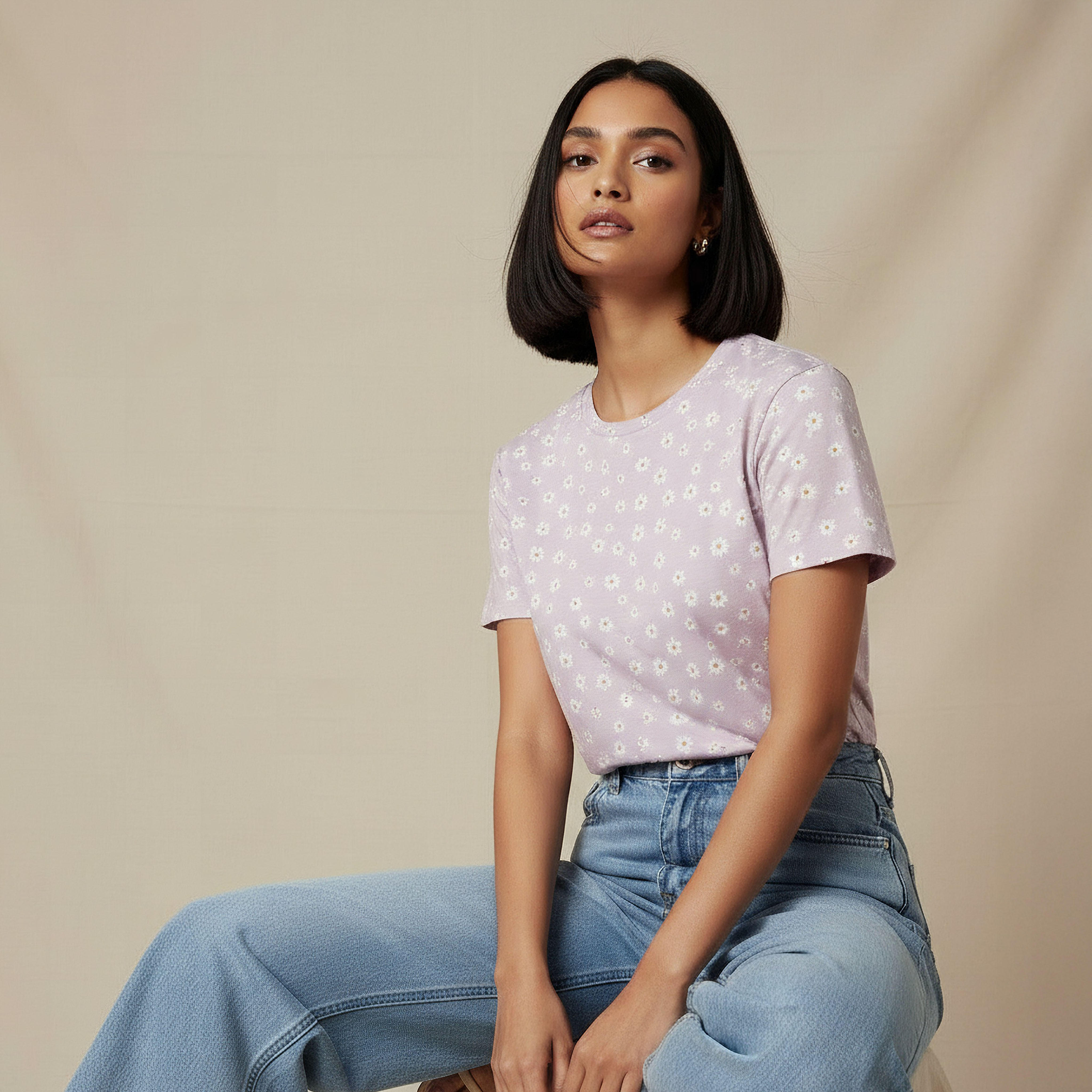 Slim Fit T-shirt with Floral Print-women-clothing-tshirts-image-6