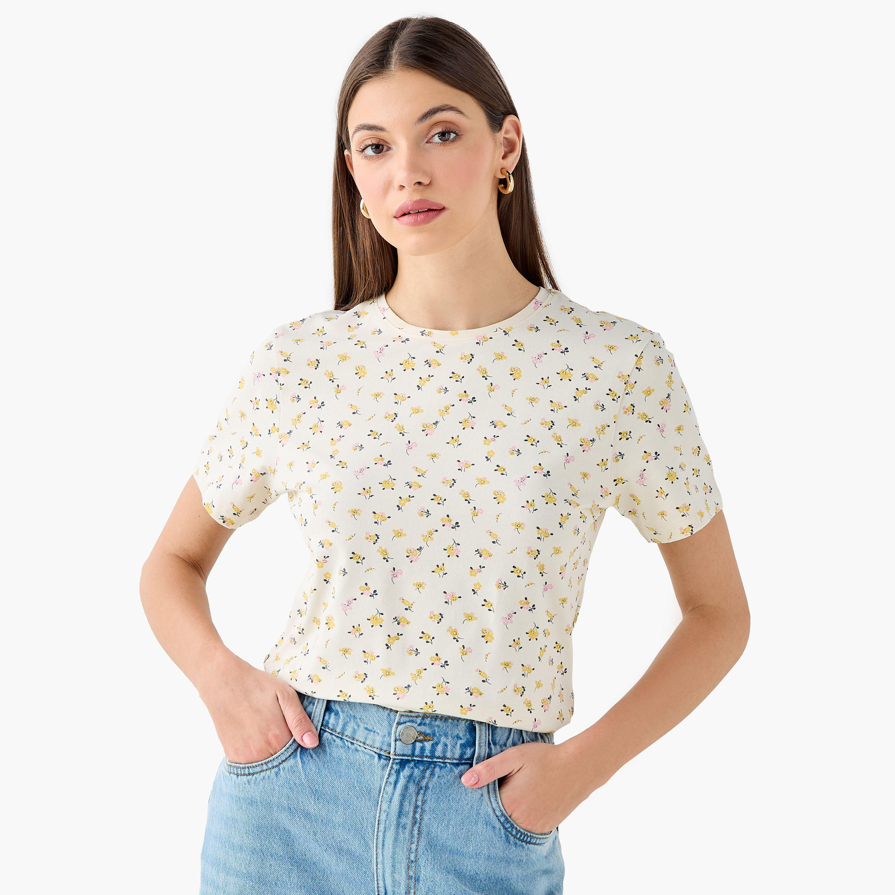 Slim Fit T-shirt with Floral Print-women-clothing-tshirts-image-1