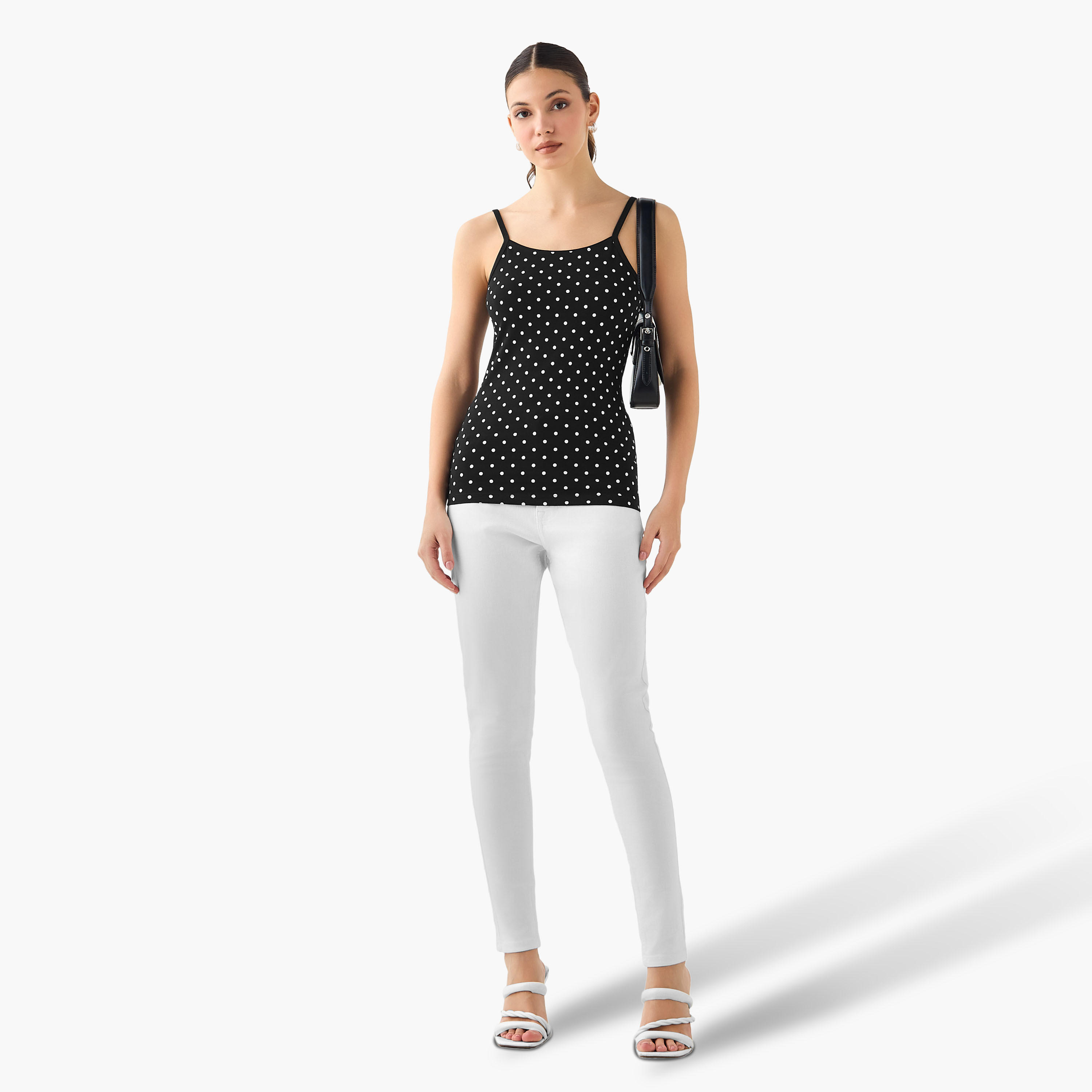 Polka Dot Print Tank Top with Spaghetti Straps-women-clothing-tshirts-image-3
