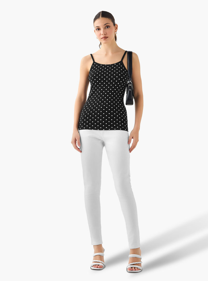Polka Dot Print Tank Top with Spaghetti Straps-women-clothing-tshirts-image-3