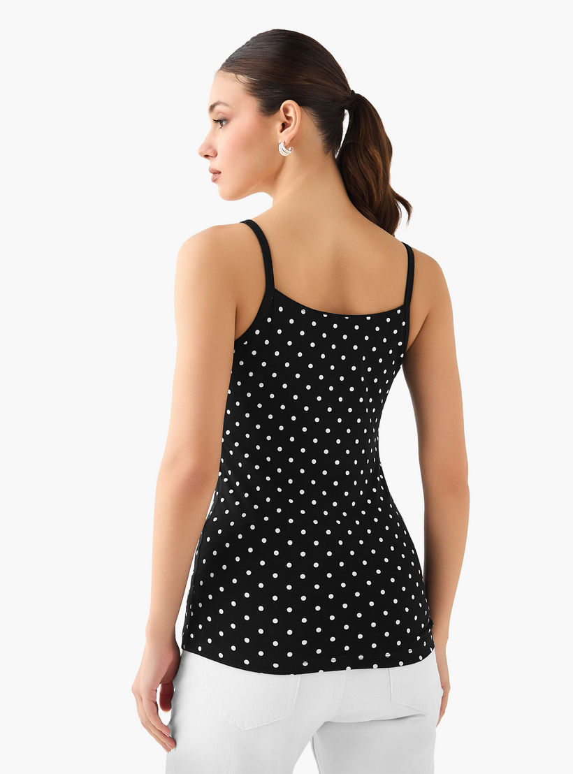 Polka Dot Print Tank Top with Spaghetti Straps-women-clothing-tshirts-image-4