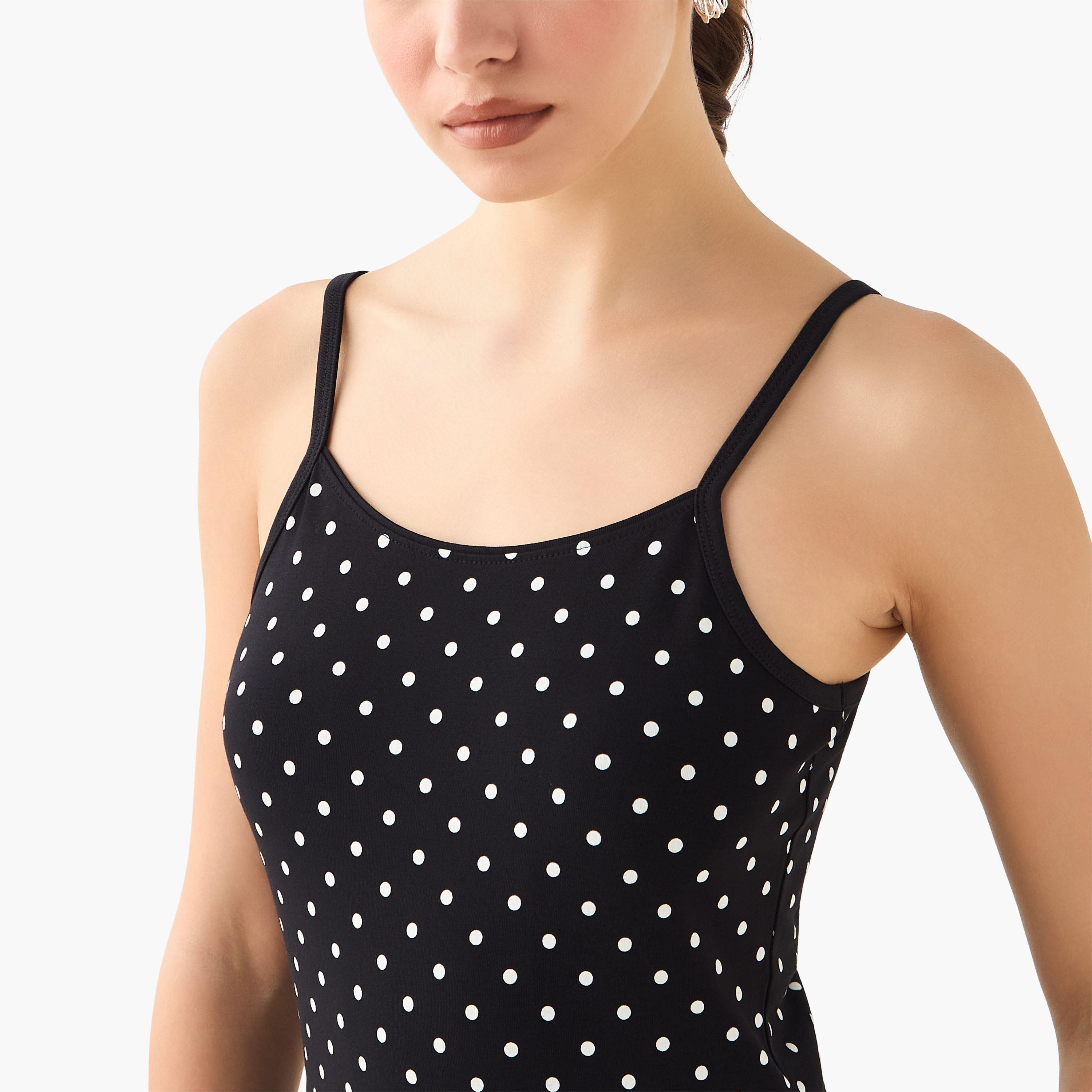 Polka Dot Print Tank Top with Spaghetti Straps-women-clothing-tshirts-image-5