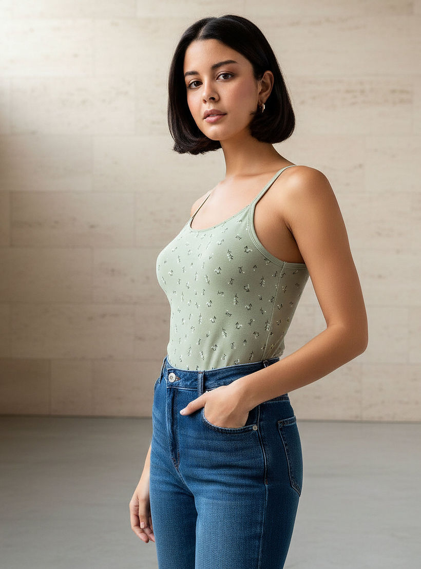 Tank Top with Spaghetti Straps and Floral Print-women-clothing-tshirts-image-1