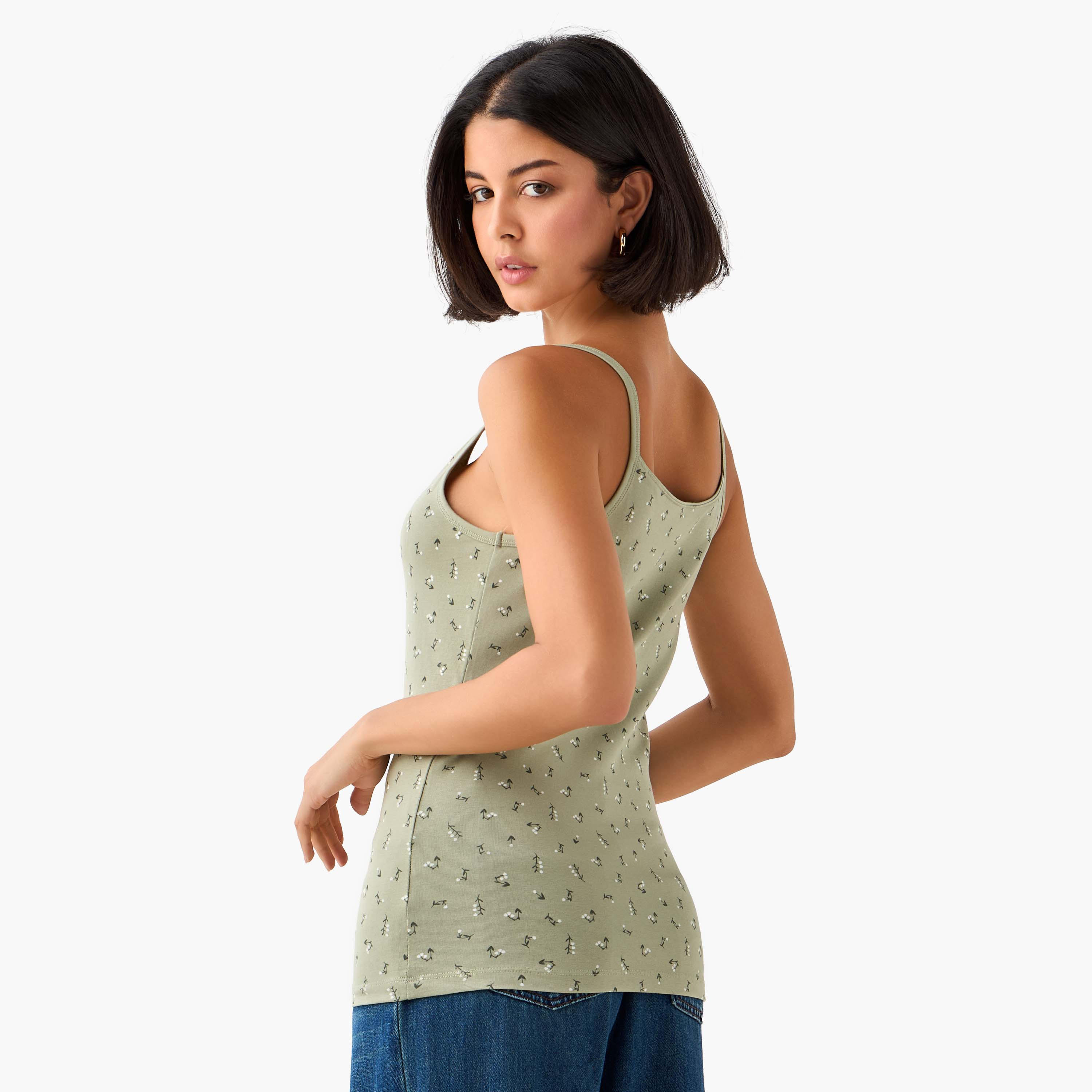 Tank Top with Spaghetti Straps and Floral Print-women-clothing-tshirts-image-3