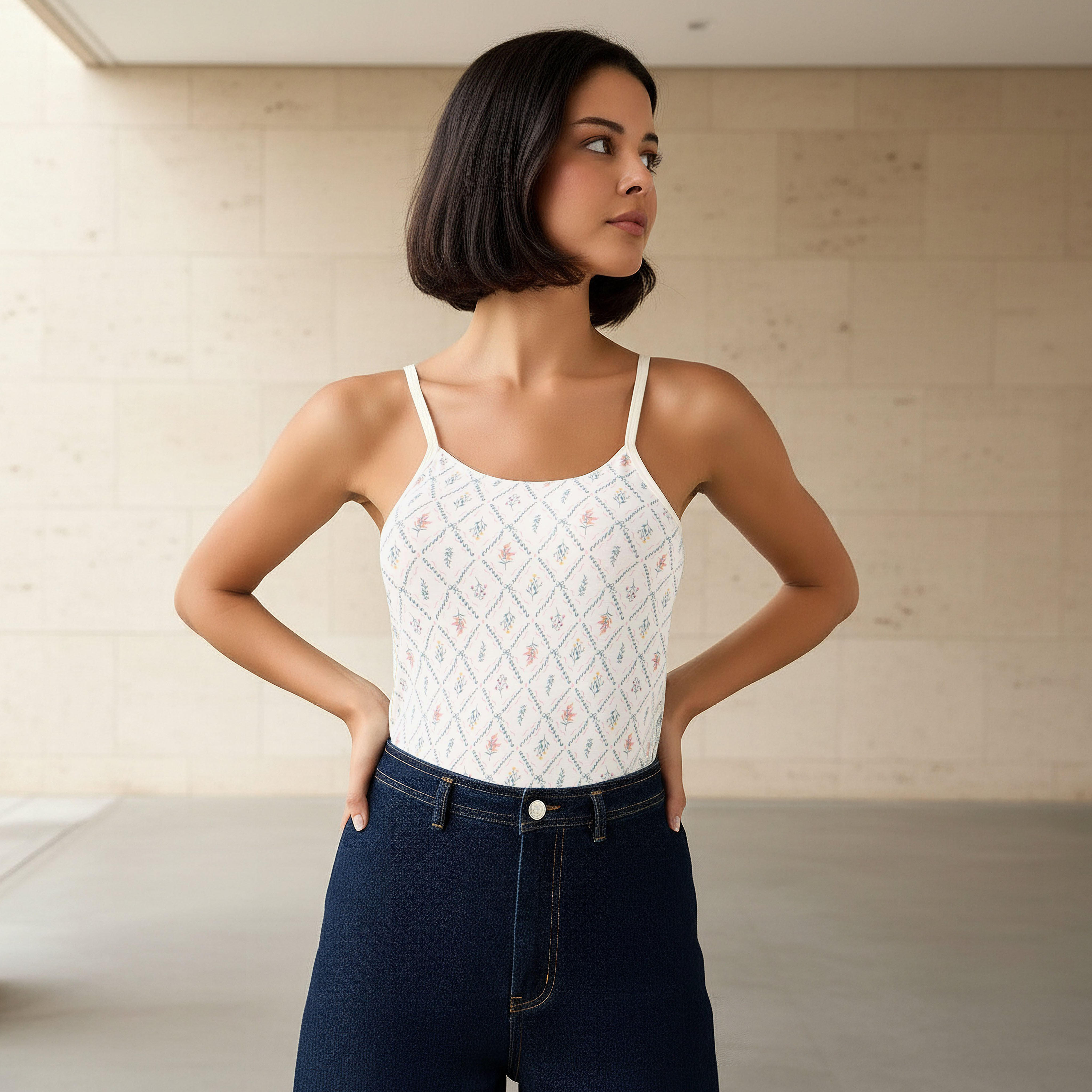 بلوزة تانك بحمالات رفيعة وطبعات زهرية-women-clothing-tshirts-image-1
