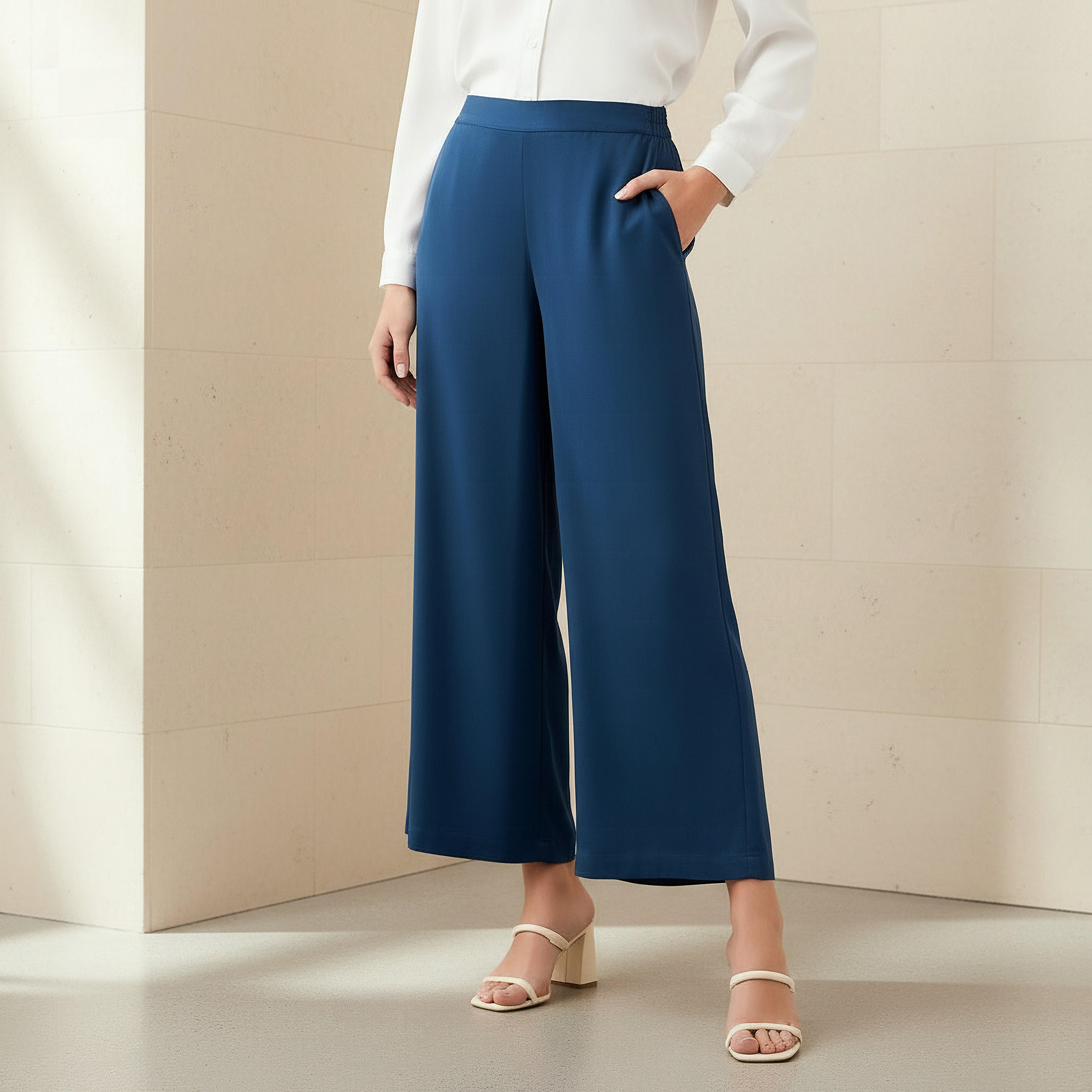 بنطلون بالازو رايون بخصر مرن وقصة مريحة-women-clothing-bottoms-trousers-image-1