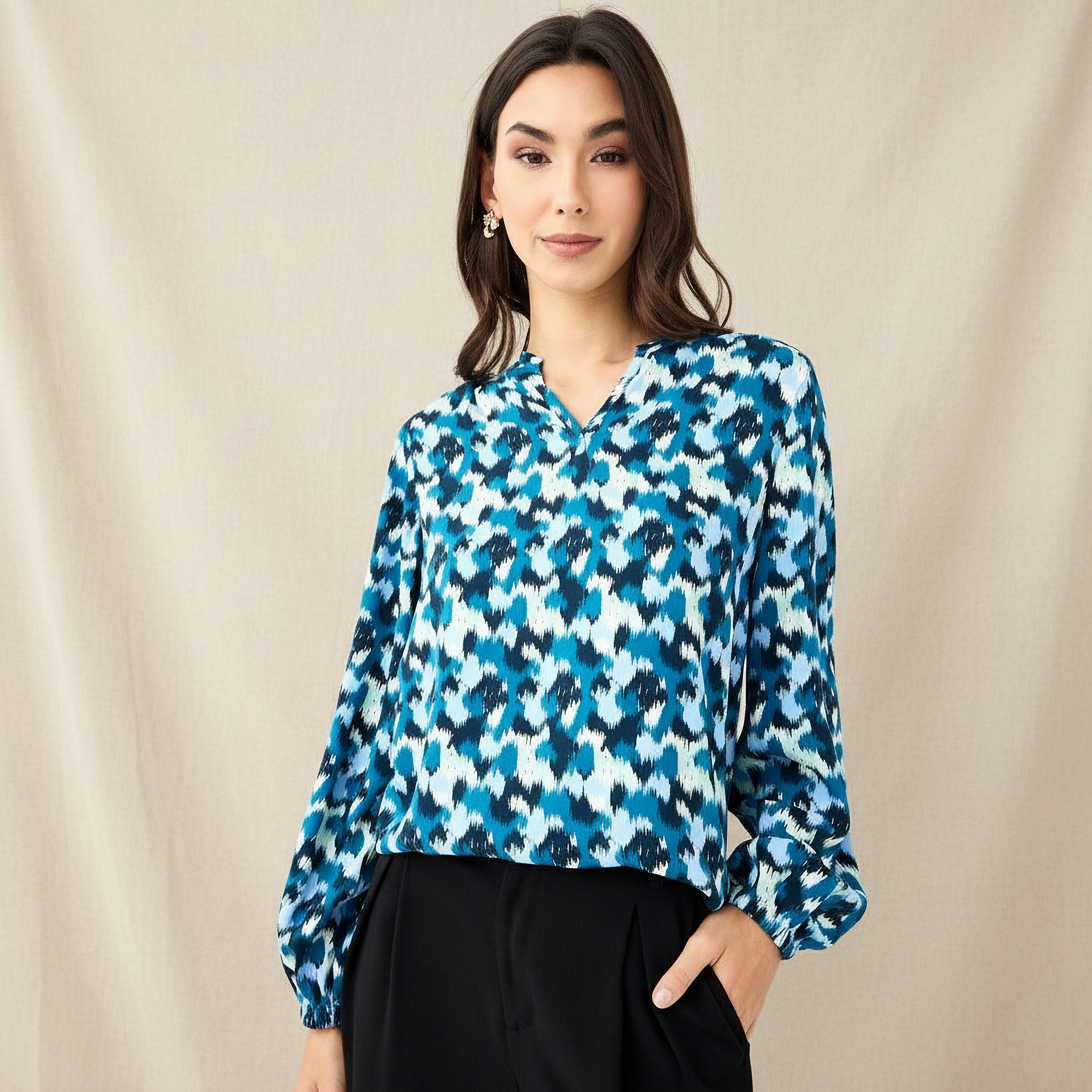 بلوزة فيسكوز بياقة ماندارين وبقصة عادية-women-clothing-shirtsandblouses-blouses-image-6