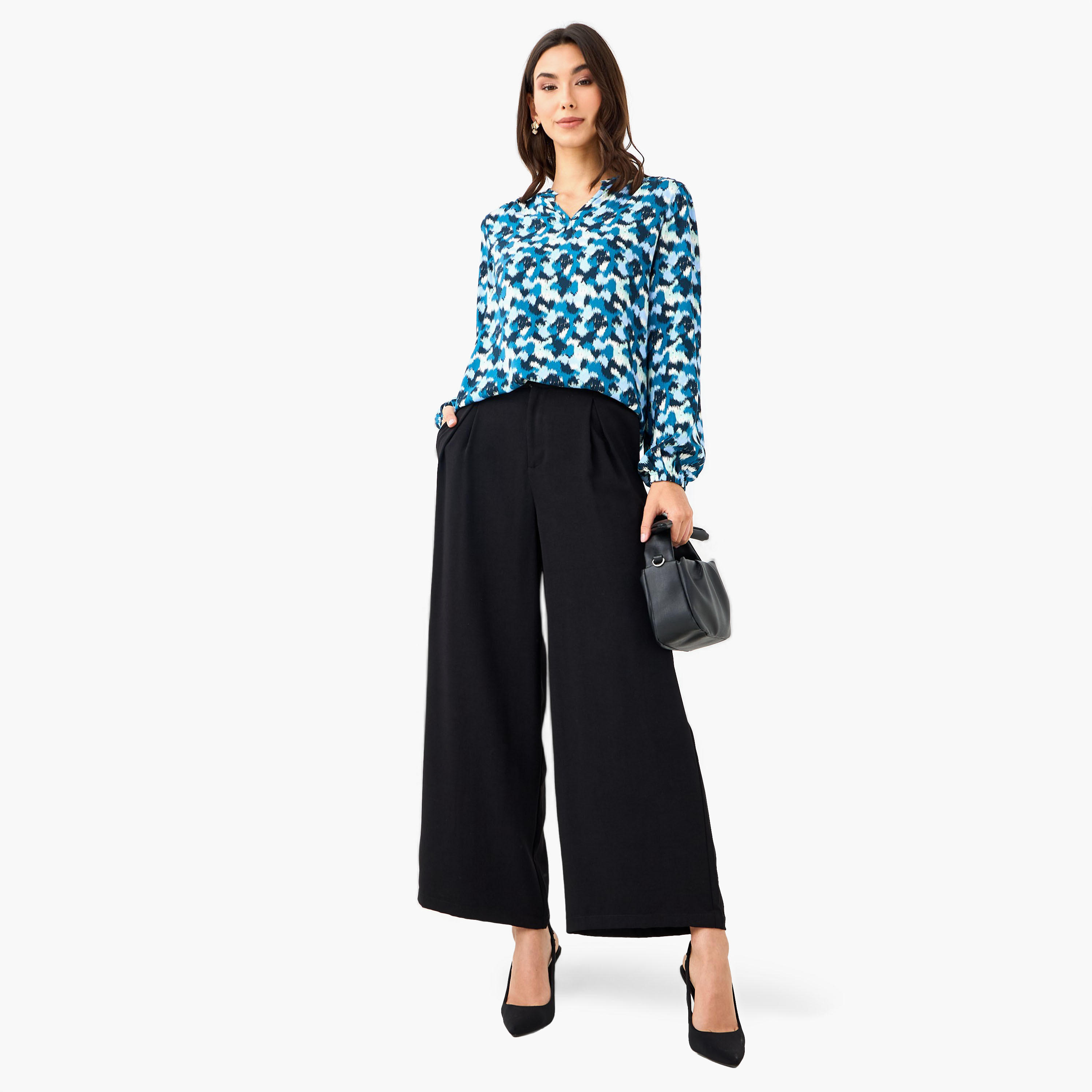 بلوزة فيسكوز بياقة ماندارين وبقصة عادية-women-clothing-shirtsandblouses-blouses-image-5
