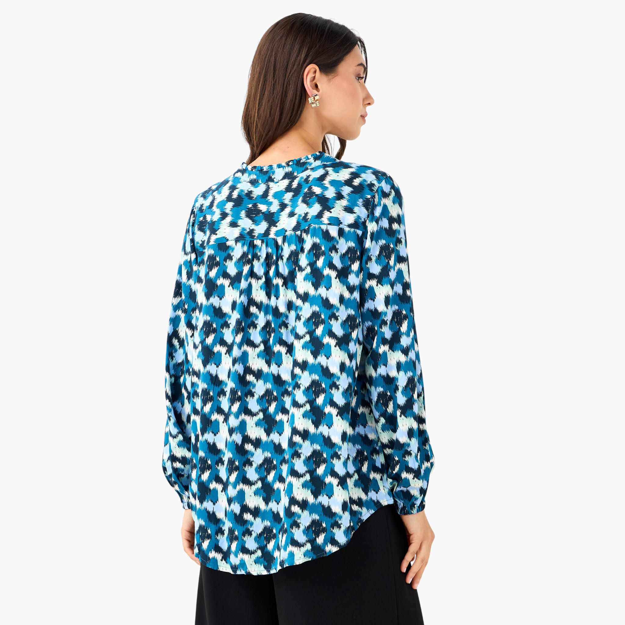 بلوزة فيسكوز بياقة ماندارين وبقصة عادية-women-clothing-shirtsandblouses-blouses-image-3