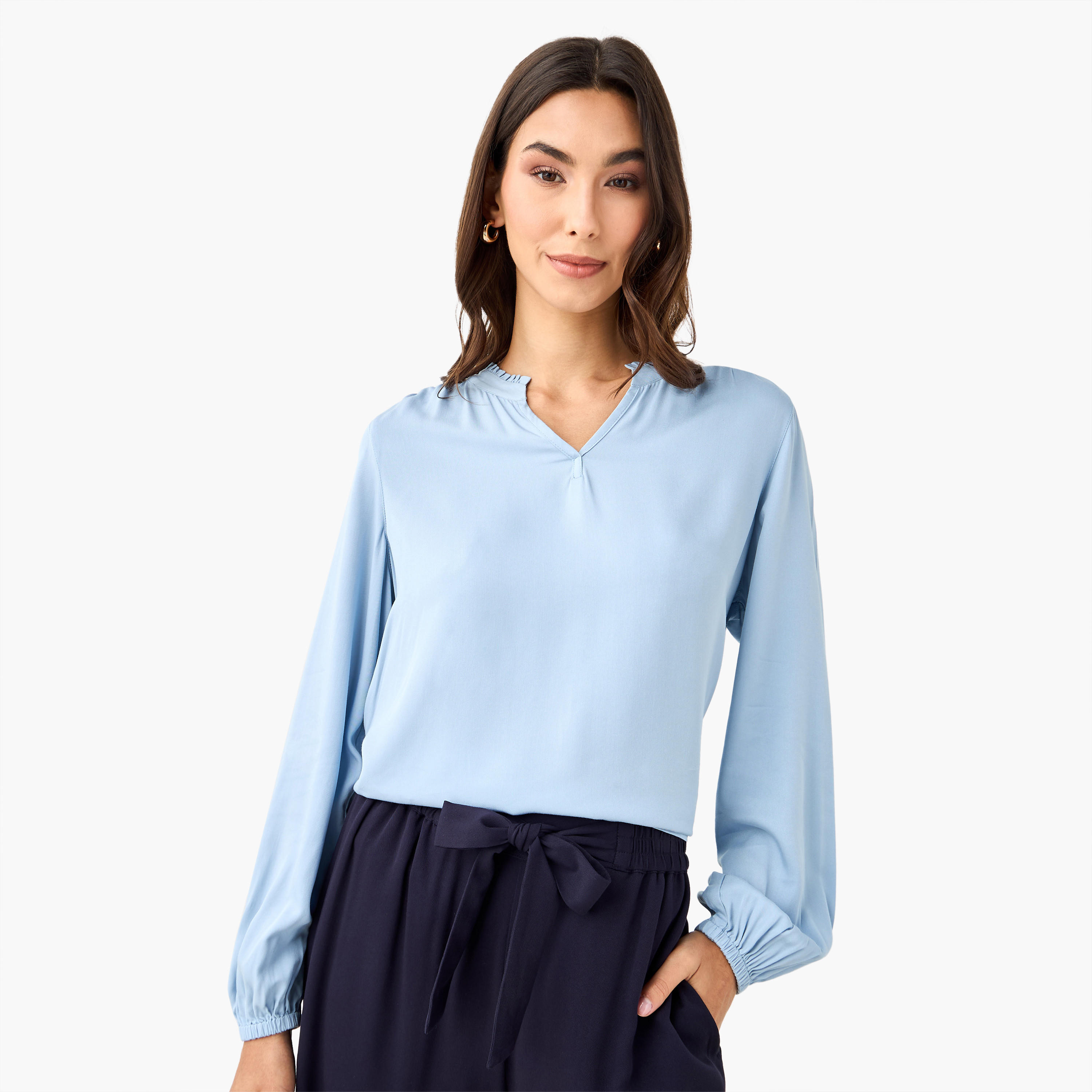 Regular Fit Viscose Top with Mandarin Collar-women-clothing-shirtsandblouses-blouses-image-1