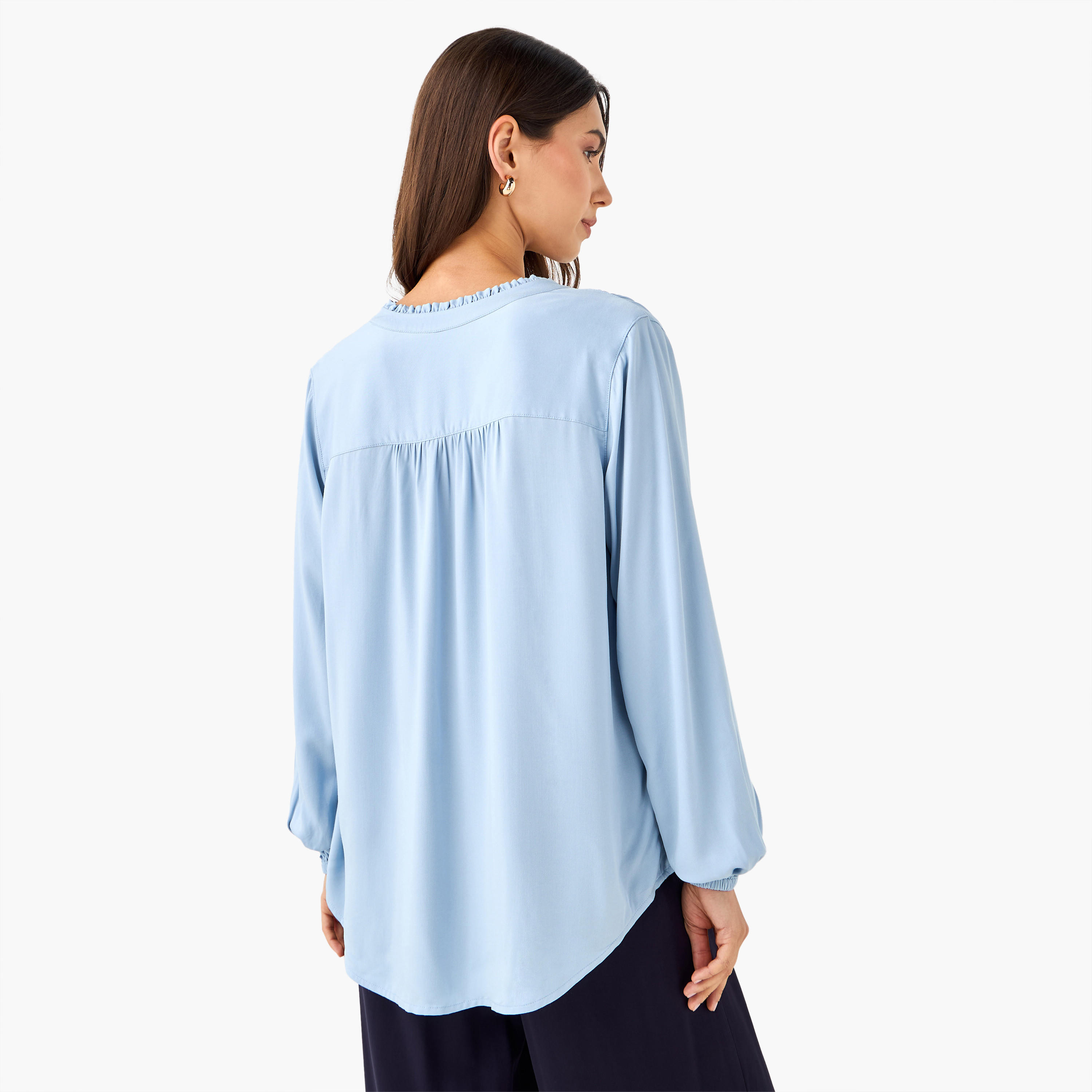 Regular Fit Viscose Top with Mandarin Collar-women-clothing-shirtsandblouses-blouses-image-4
