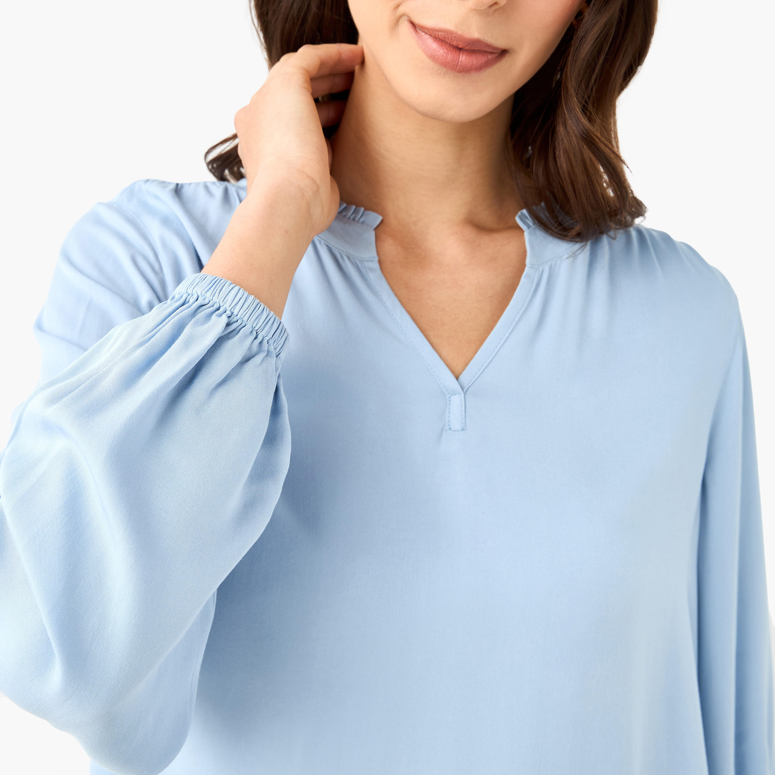 Regular Fit Viscose Top with Mandarin Collar-women-clothing-shirtsandblouses-blouses-image-5