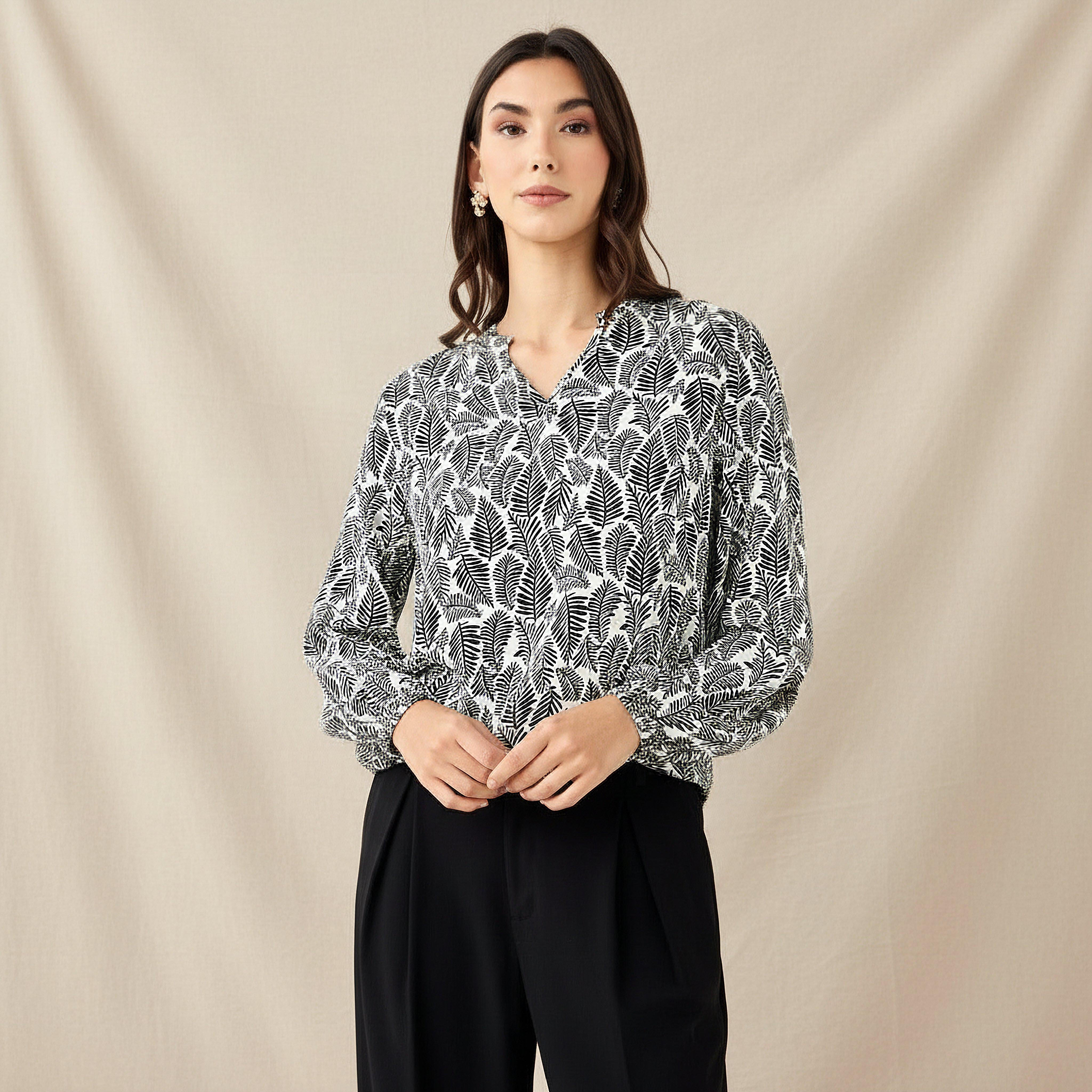 Regular Fit Viscose Top with Mandarin Collar-women-clothing-shirtsandblouses-blouses-image-1