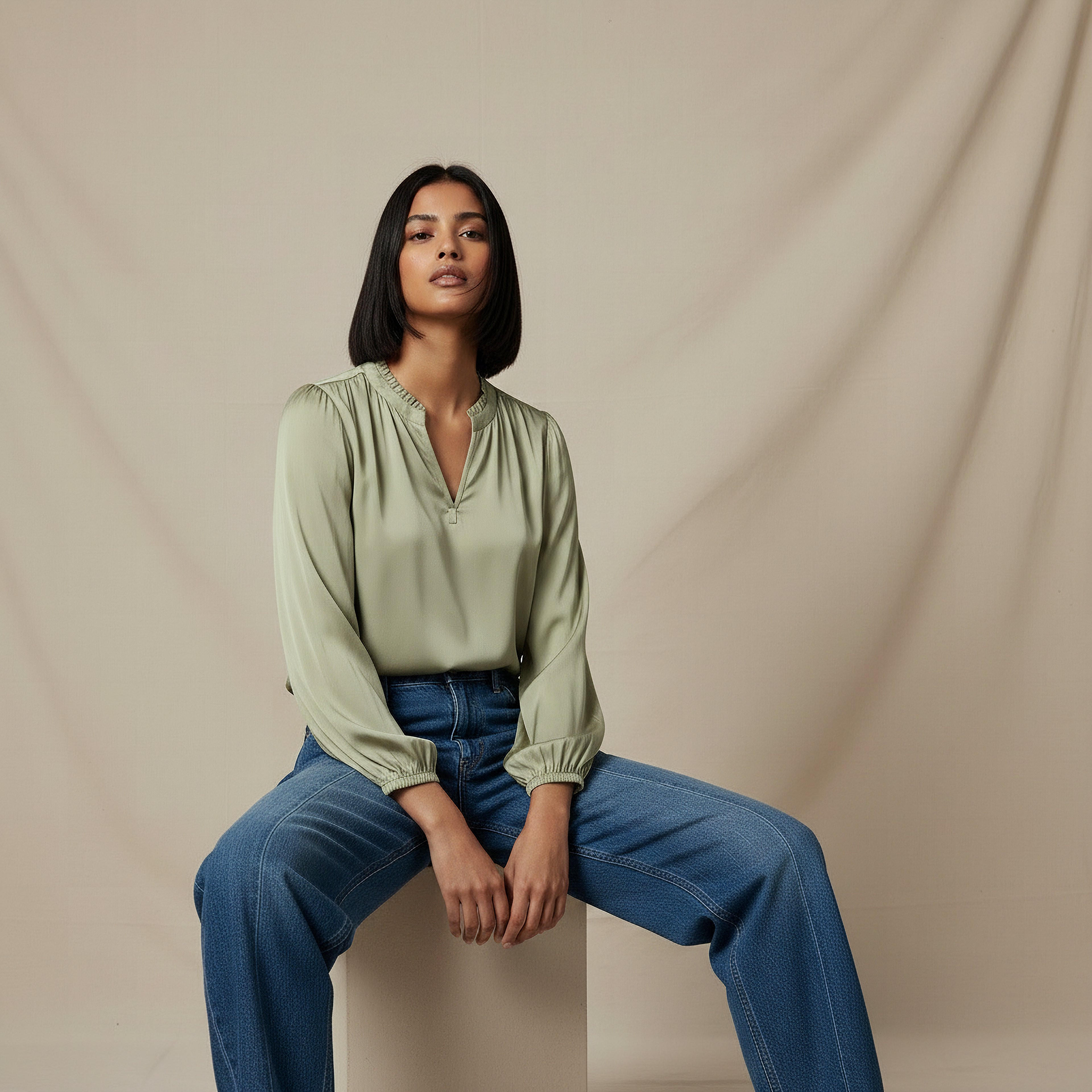 Regular Fit Viscose Top with Ruffle Trim-women-clothing-shirtsandblouses-blouses-image-5