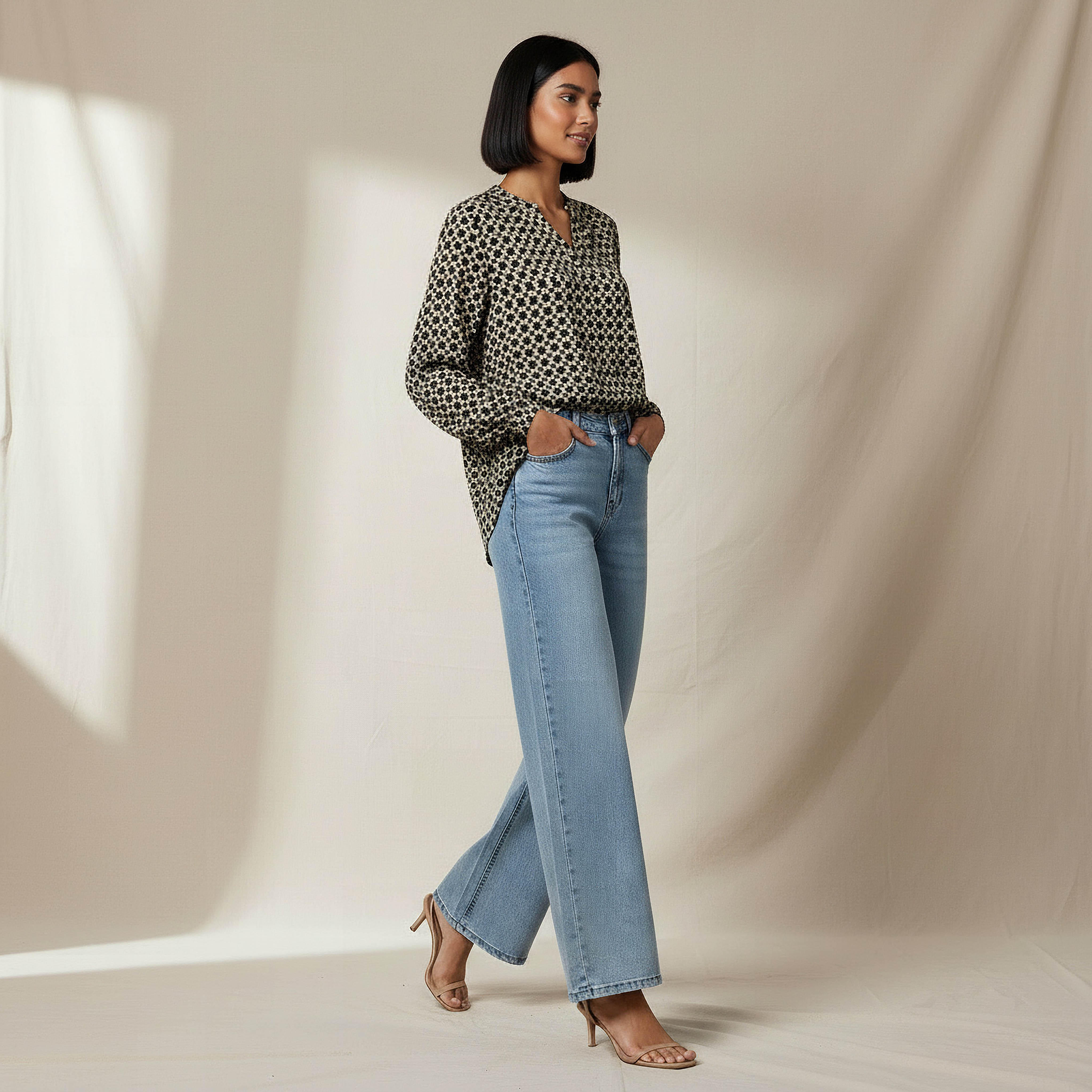 Regular Fit Viscose Mandarin Neck Top with Geometric Print-women-clothing-shirtsandblouses-blouses-image-2