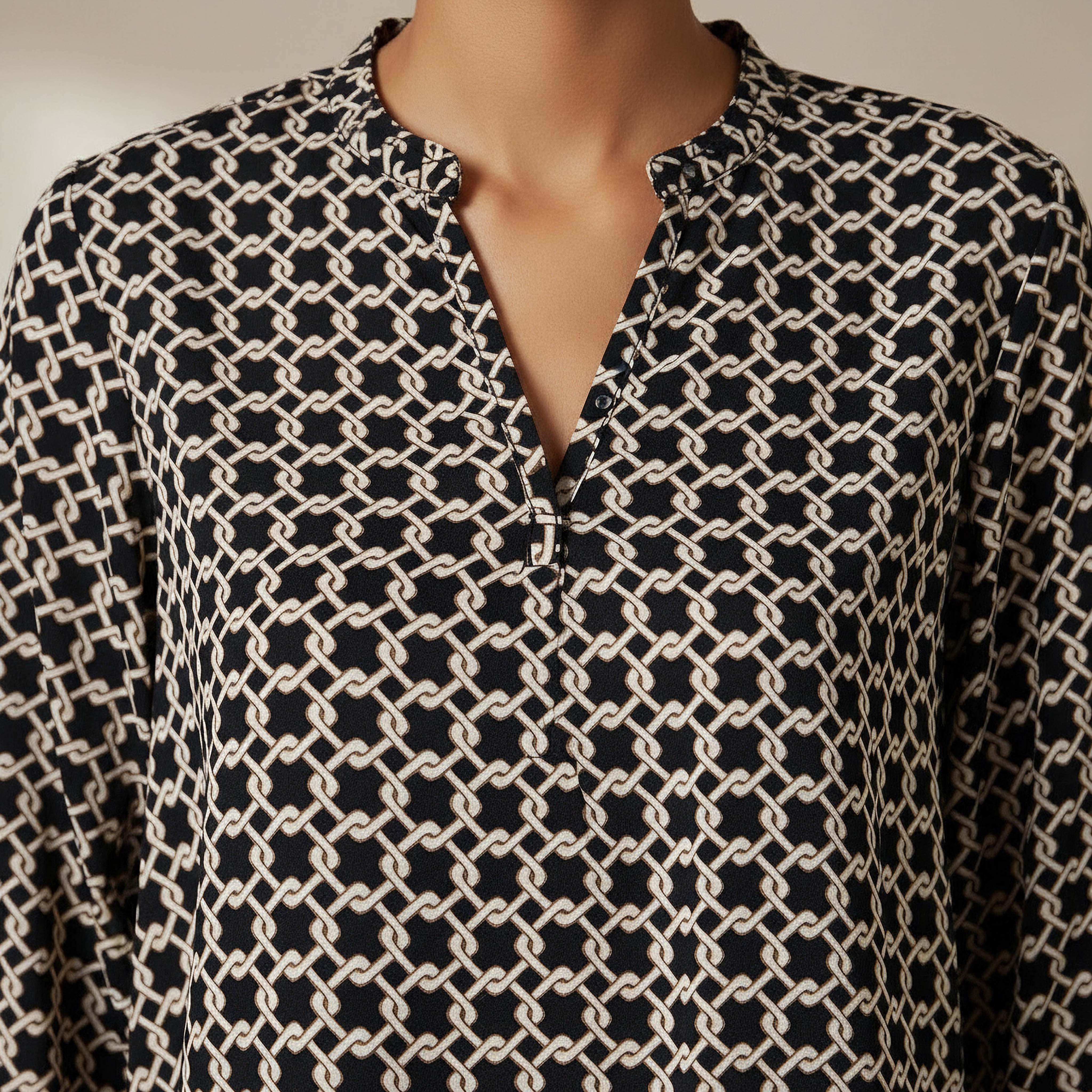 Regular Fit Viscose Mandarin Neck Top with Geometric Print-women-clothing-shirtsandblouses-blouses-image-3