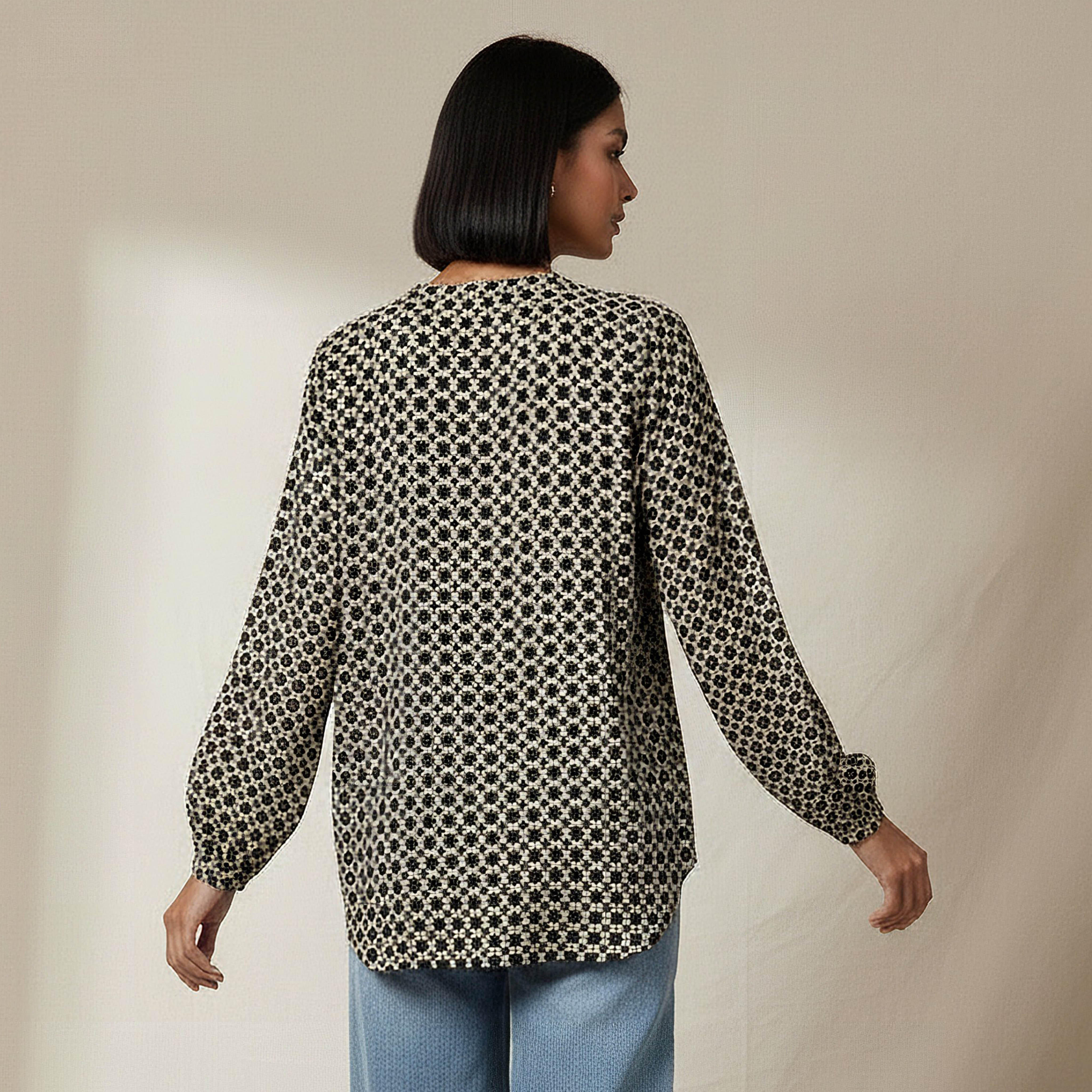Regular Fit Viscose Mandarin Neck Top with Geometric Print-women-clothing-shirtsandblouses-blouses-image-4