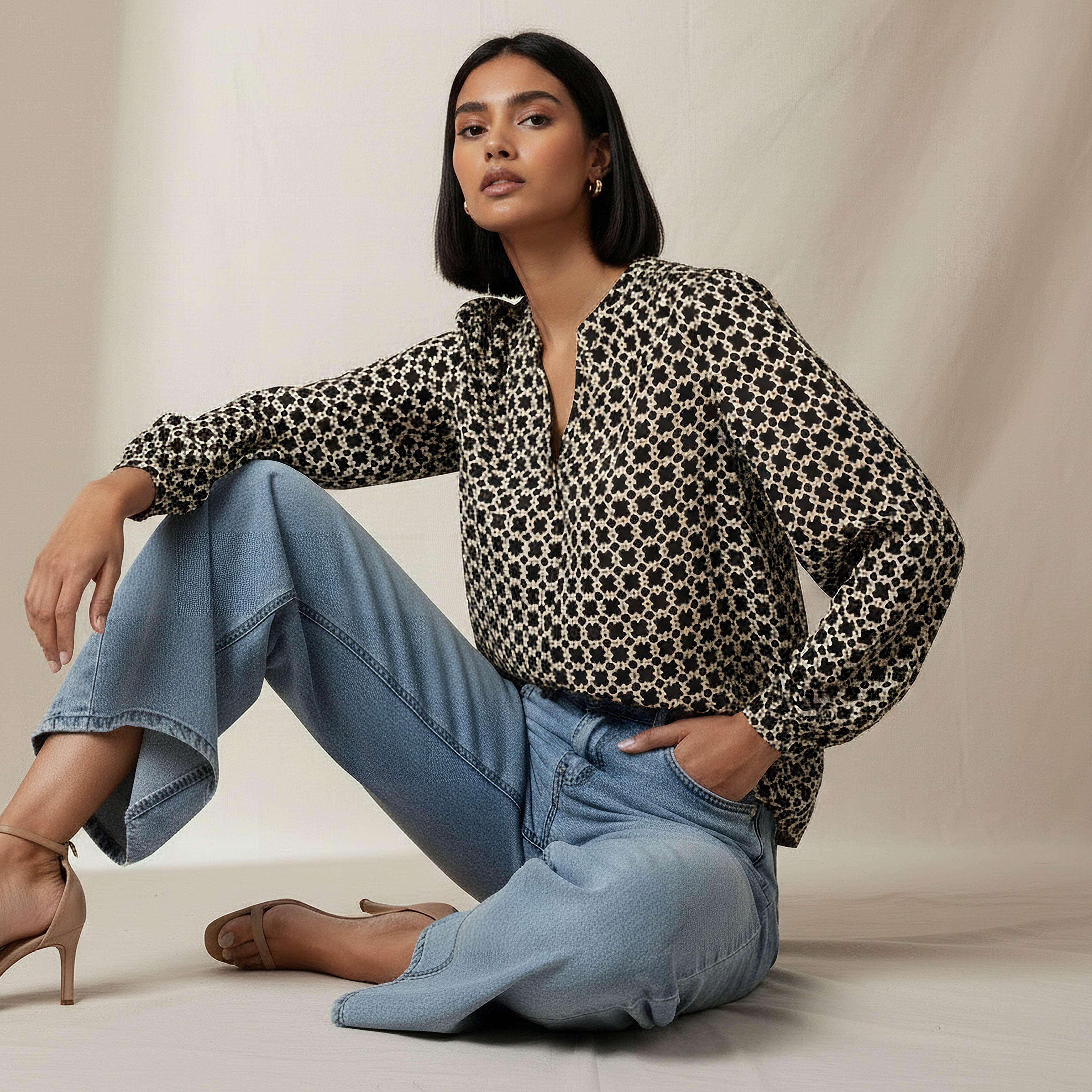 Regular Fit Viscose Mandarin Neck Top with Geometric Print-women-clothing-shirtsandblouses-blouses-image-5