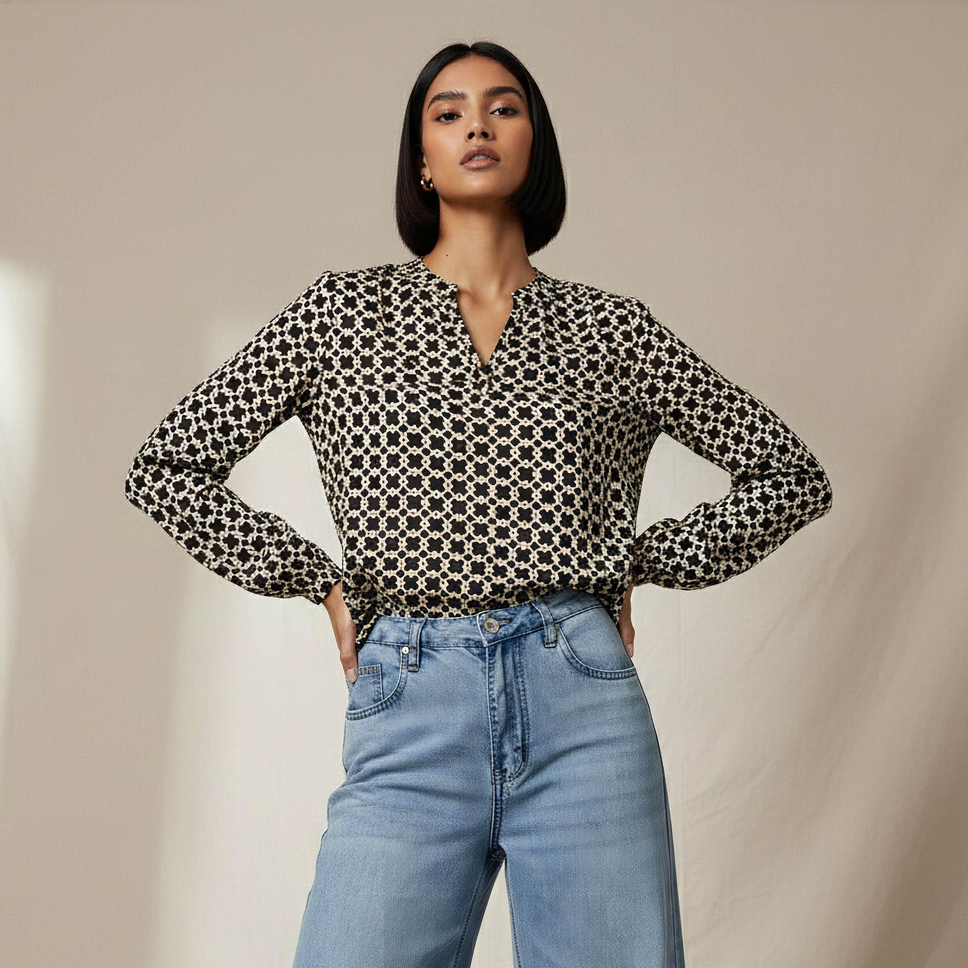 Regular Fit Viscose Mandarin Neck Top with Geometric Print-women-clothing-shirtsandblouses-blouses-image-6
