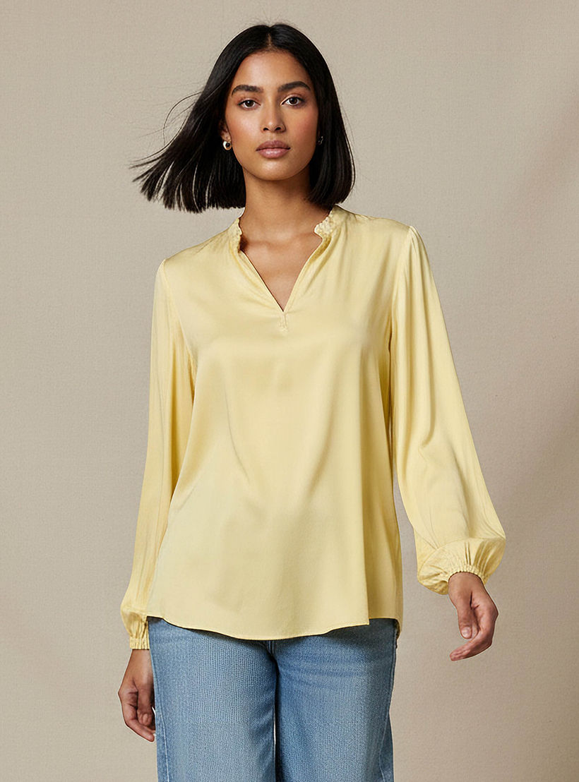 Regular Fit Viscose Top with Ruffle Trim-women-clothing-shirtsandblouses-blouses-image-1