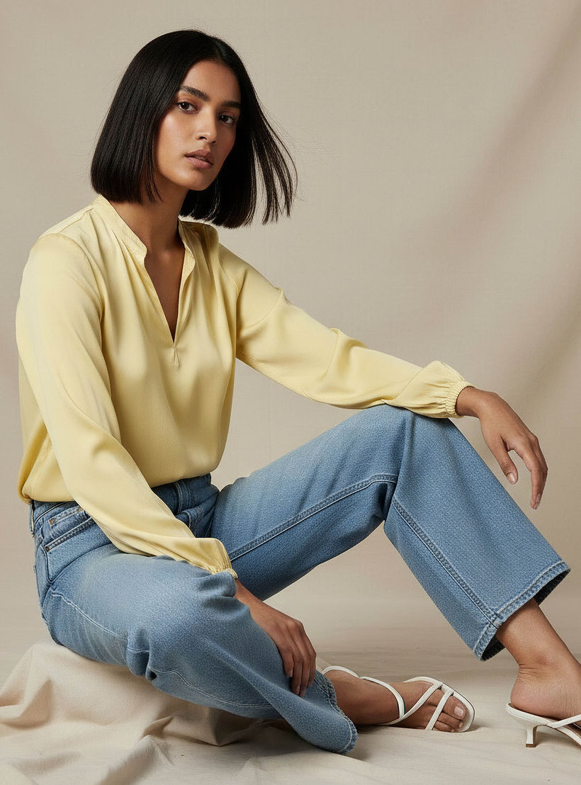 Regular Fit Viscose Top with Ruffle Trim-women-clothing-shirtsandblouses-blouses-image-5