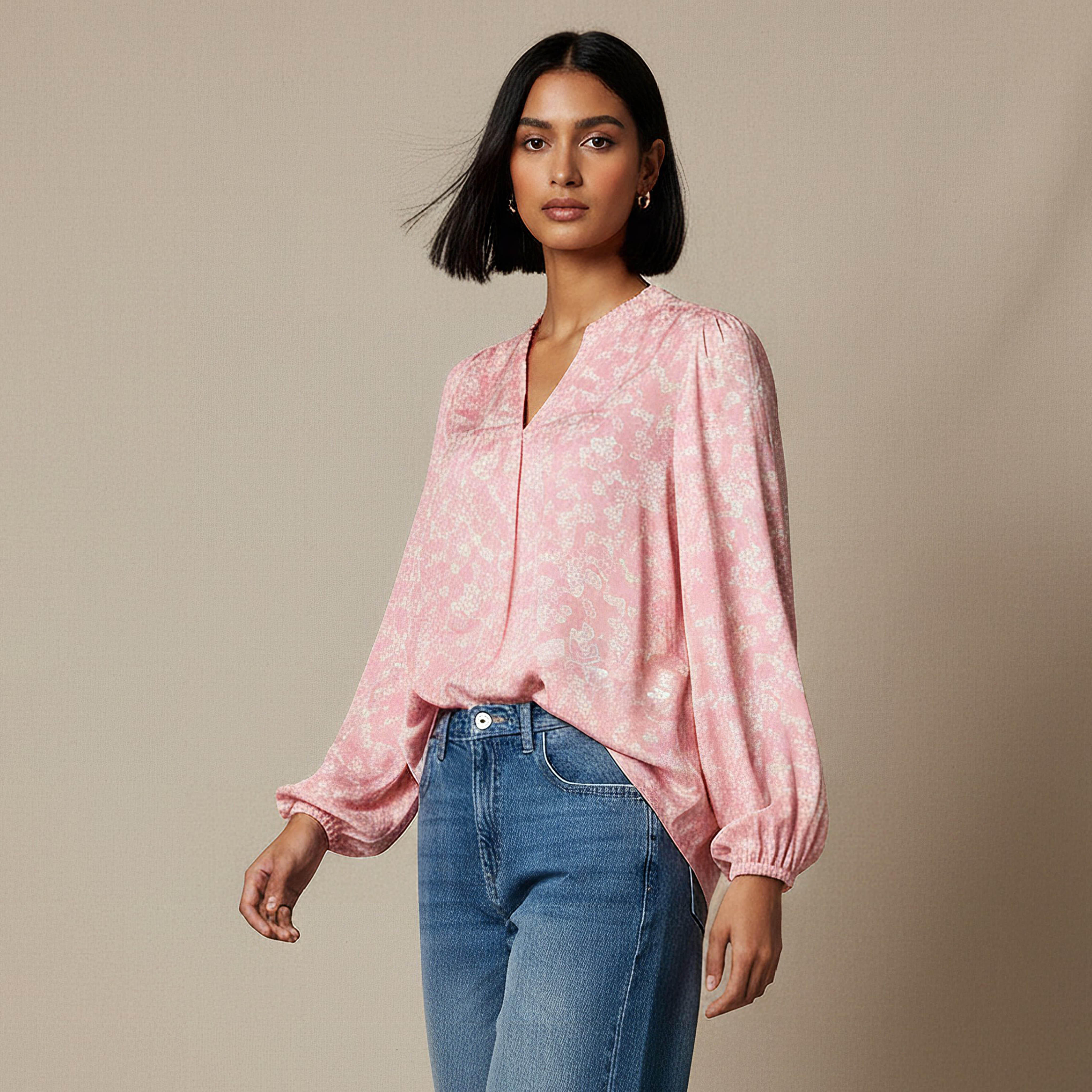 Regular Fit Viscose Mandarin Neck Top with Floral Print-women-clothing-shirtsandblouses-blouses-image-1