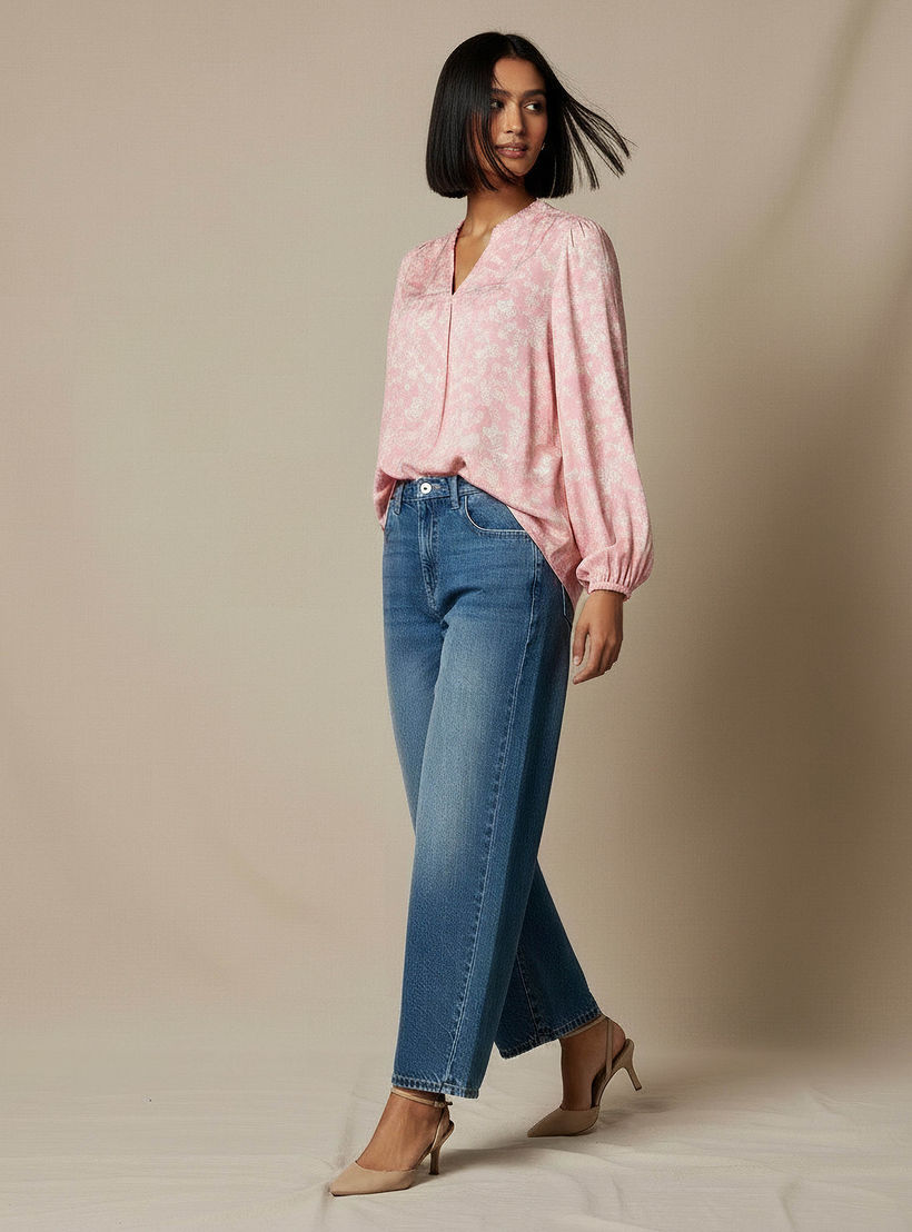 Regular Fit Viscose Mandarin Neck Top with Floral Print-women-clothing-shirtsandblouses-blouses-image-2
