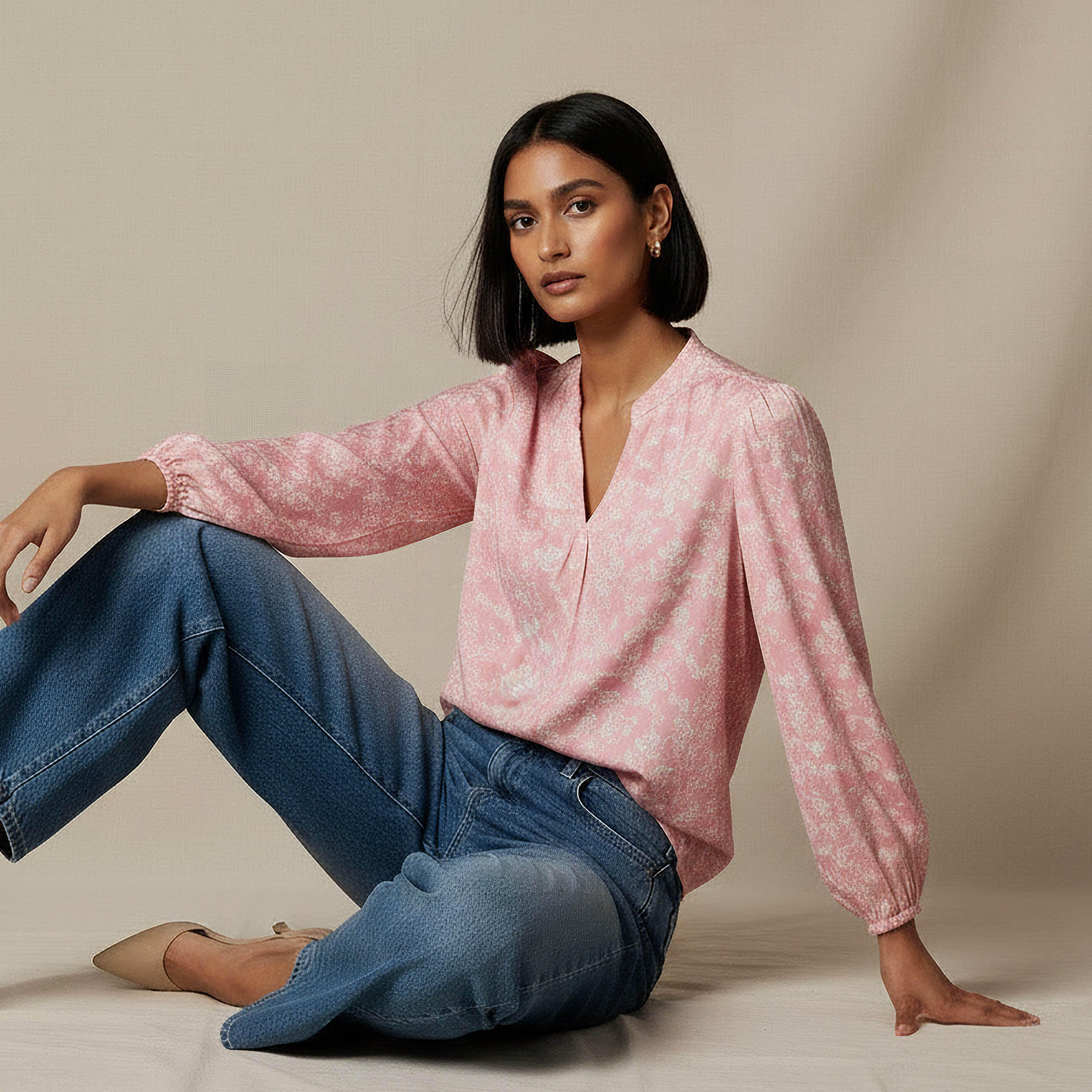 Regular Fit Viscose Mandarin Neck Top with Floral Print-women-clothing-shirtsandblouses-blouses-image-5