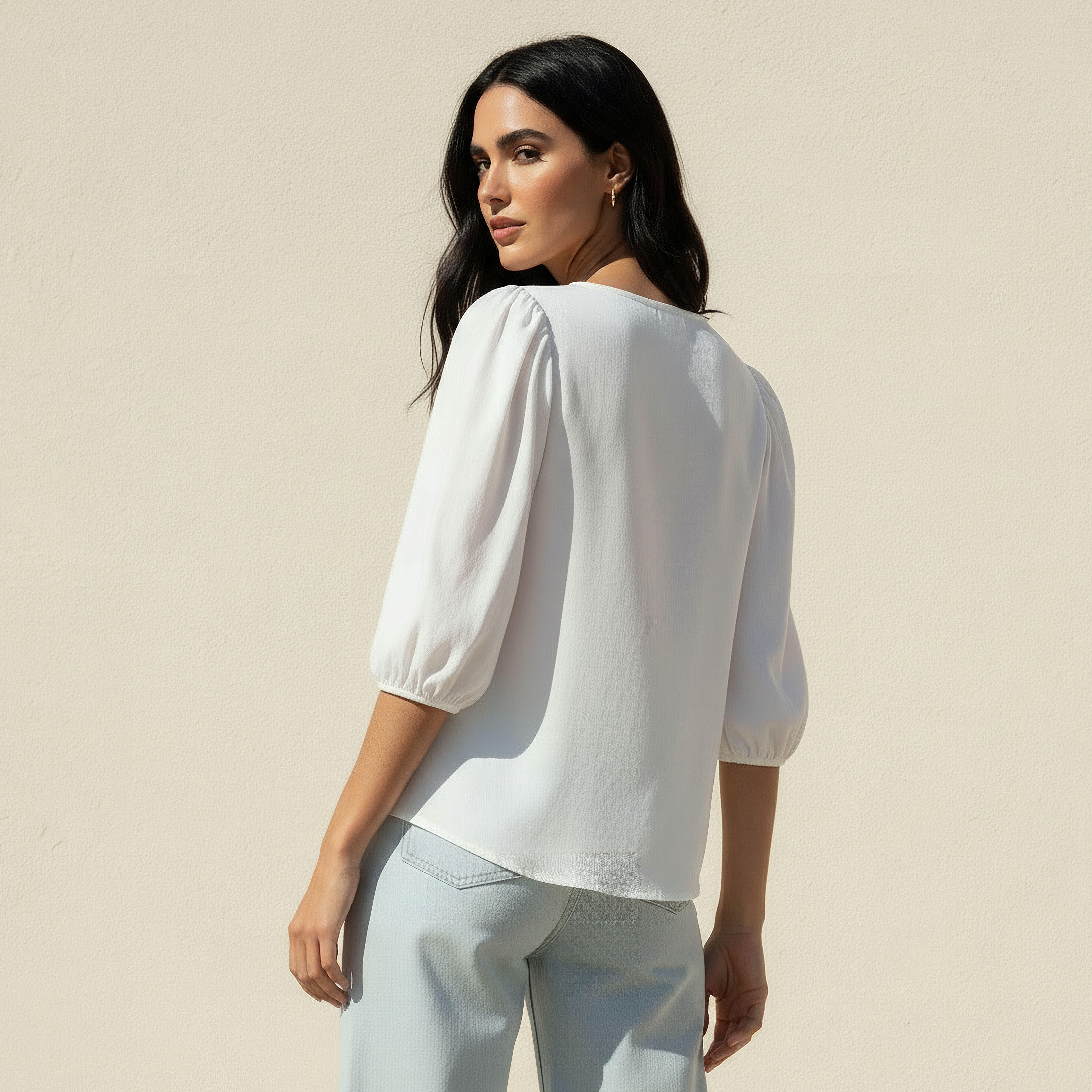 Linen Blend Shirt with Balloon Sleeves-women-clothing-shirtsandblouses-shirts-image-4