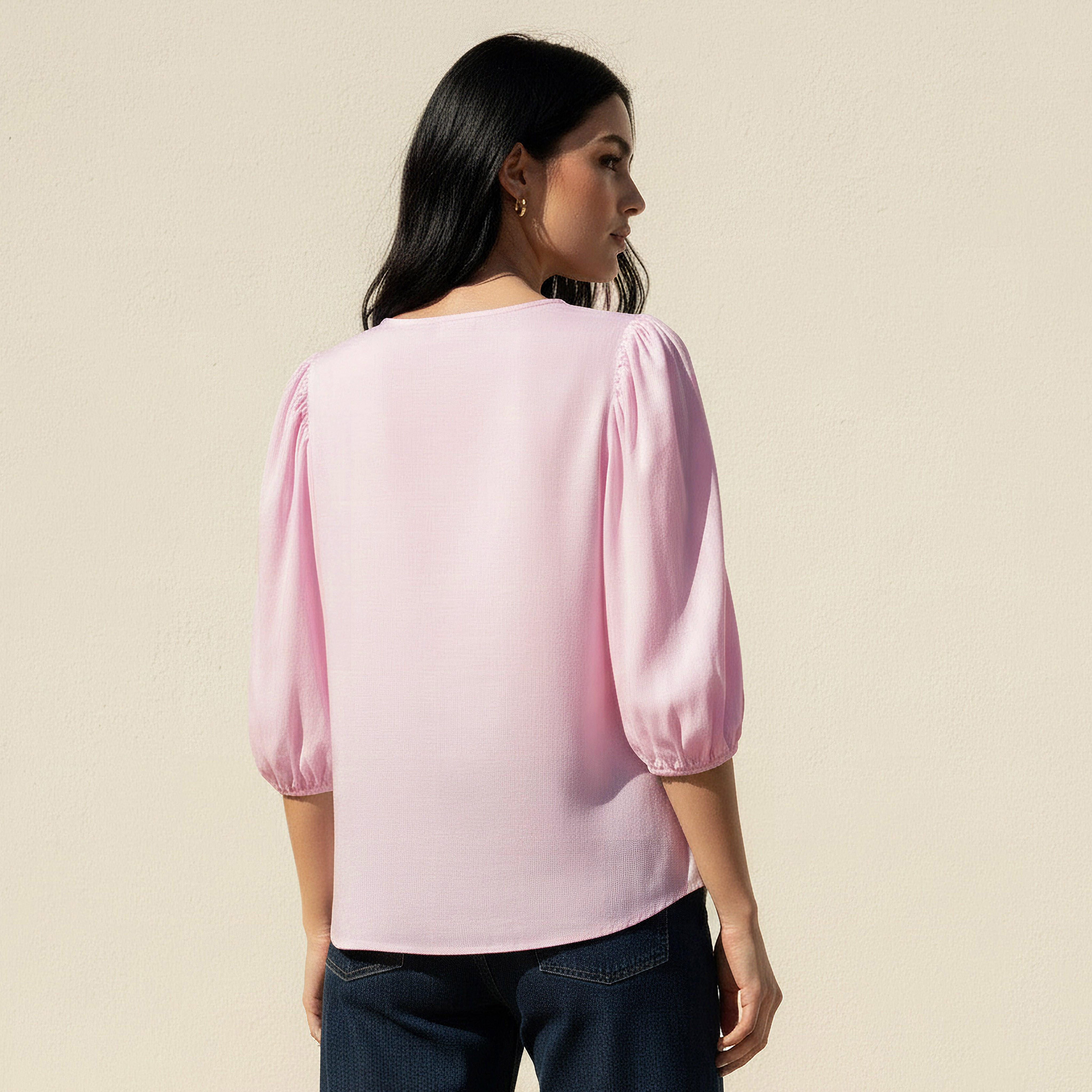 Linen Blend Shirt with Balloon Sleeves-women-clothing-shirtsandblouses-shirts-image-4