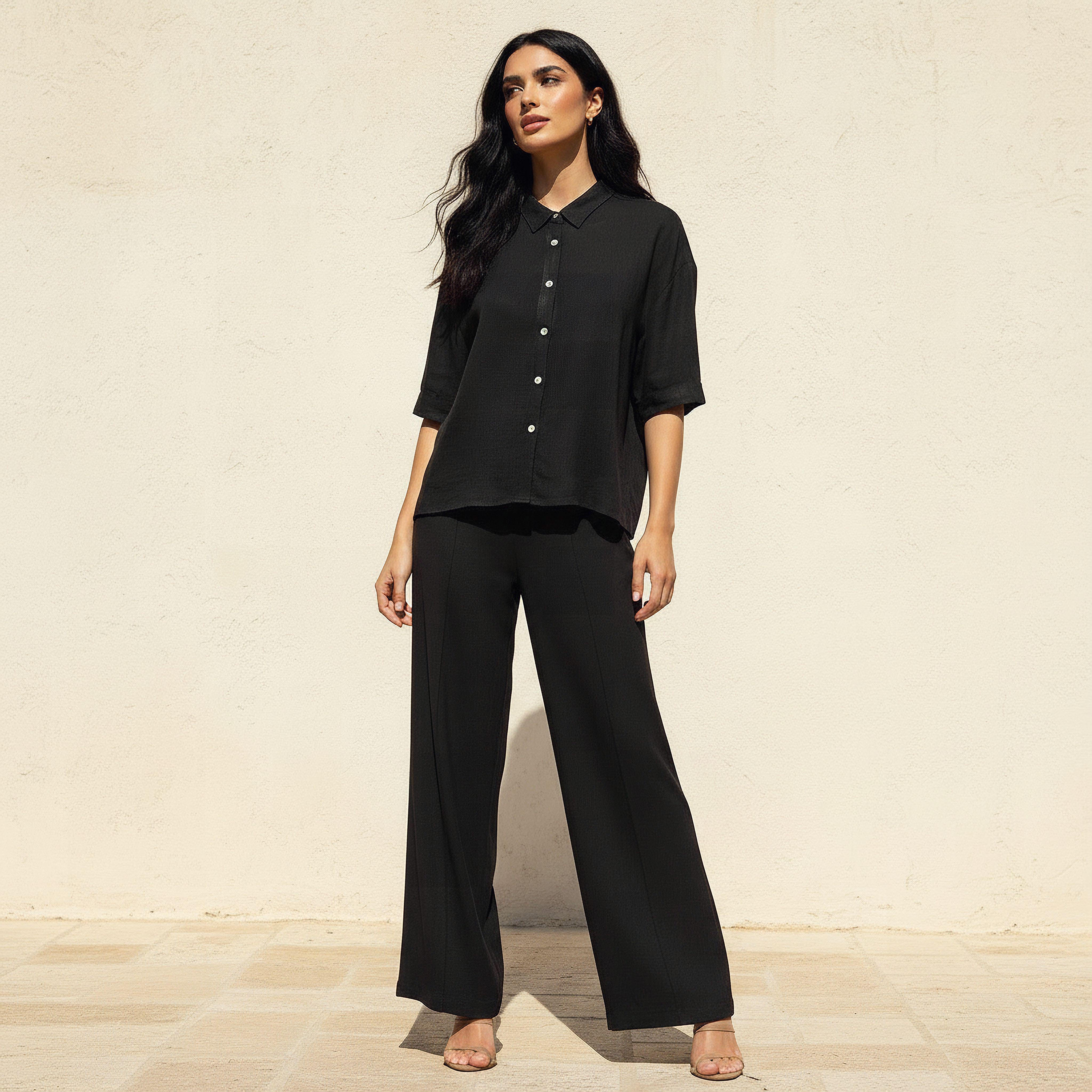 Linen Blend Shirt with Dropped Sleeves-women-clothing-shirtsandblouses-shirts-image-3