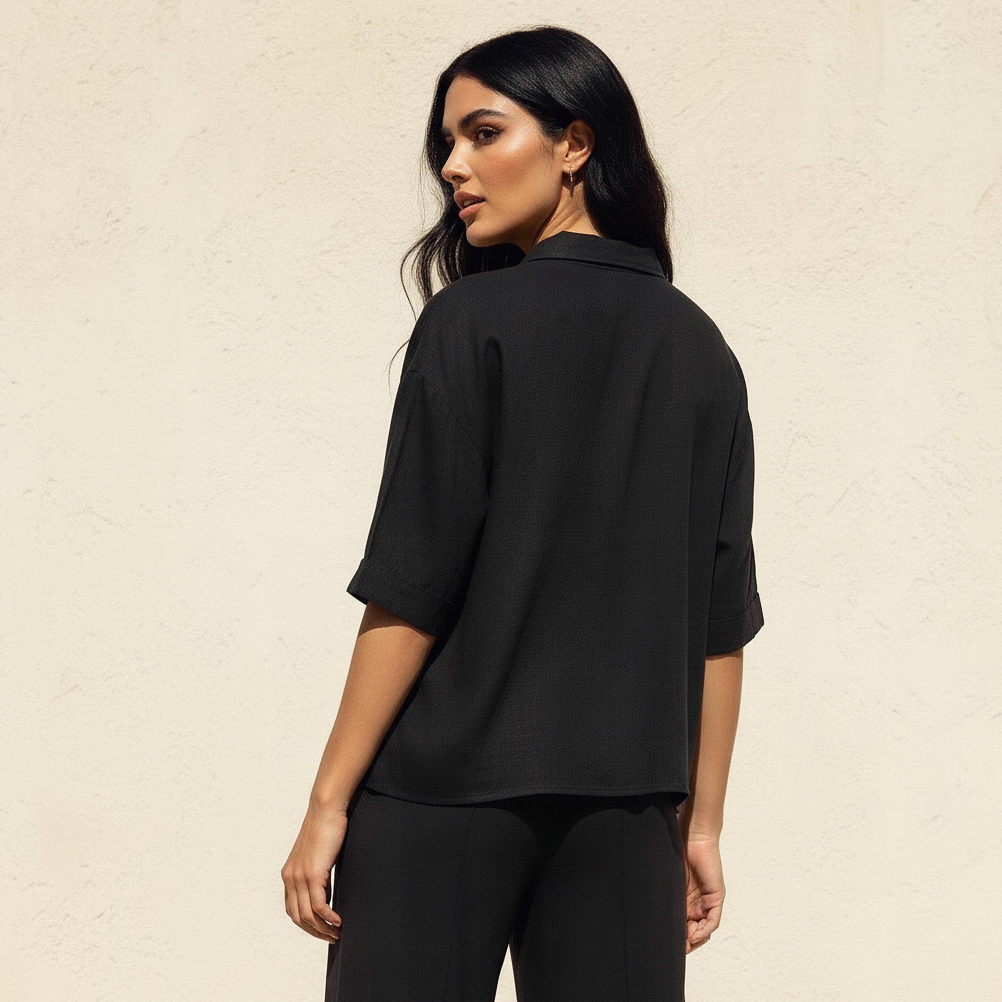 Linen Blend Shirt with Dropped Sleeves-women-clothing-shirtsandblouses-shirts-image-4