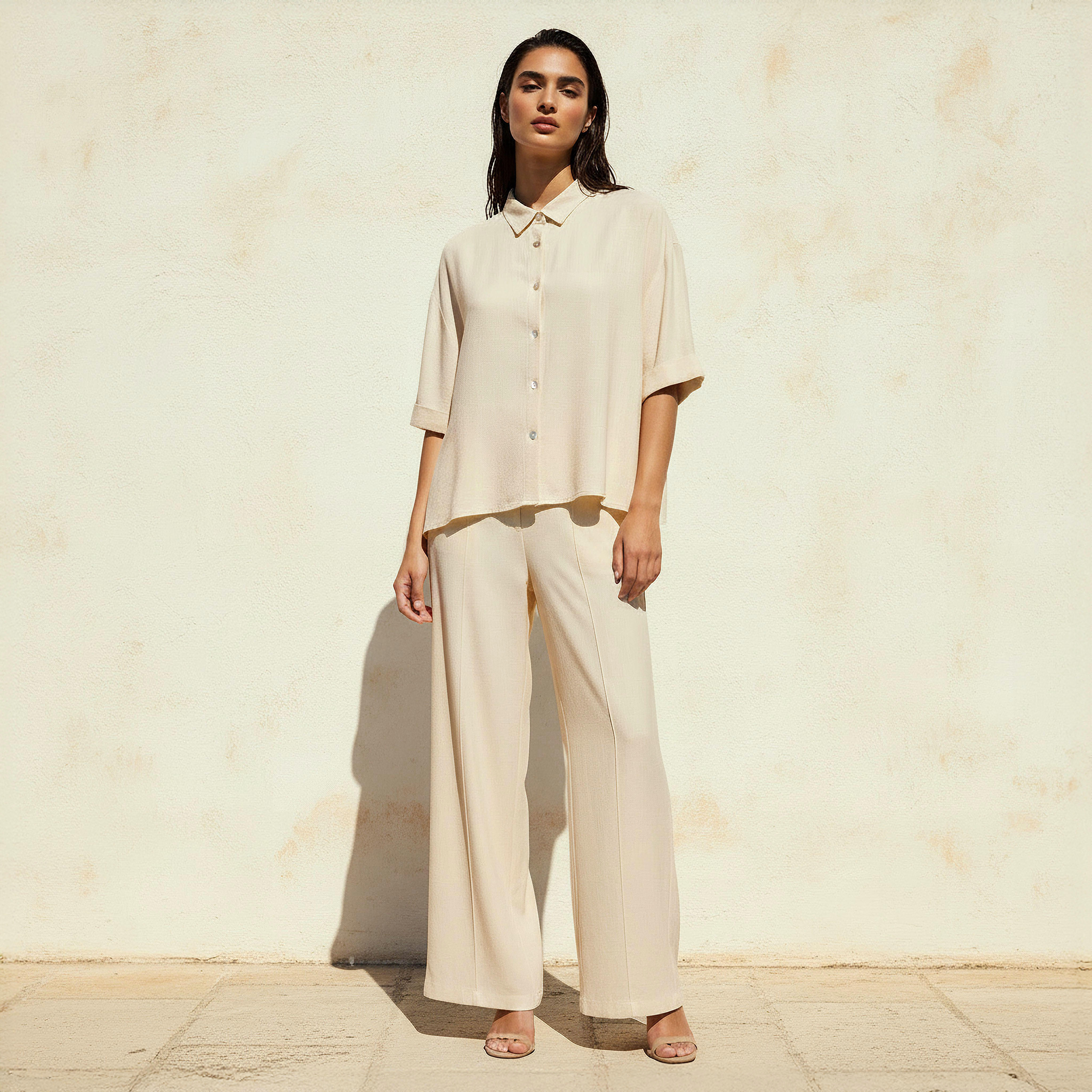 Linen Blend Shirt with Dropped Sleeves-women-clothing-shirtsandblouses-shirts-image-3