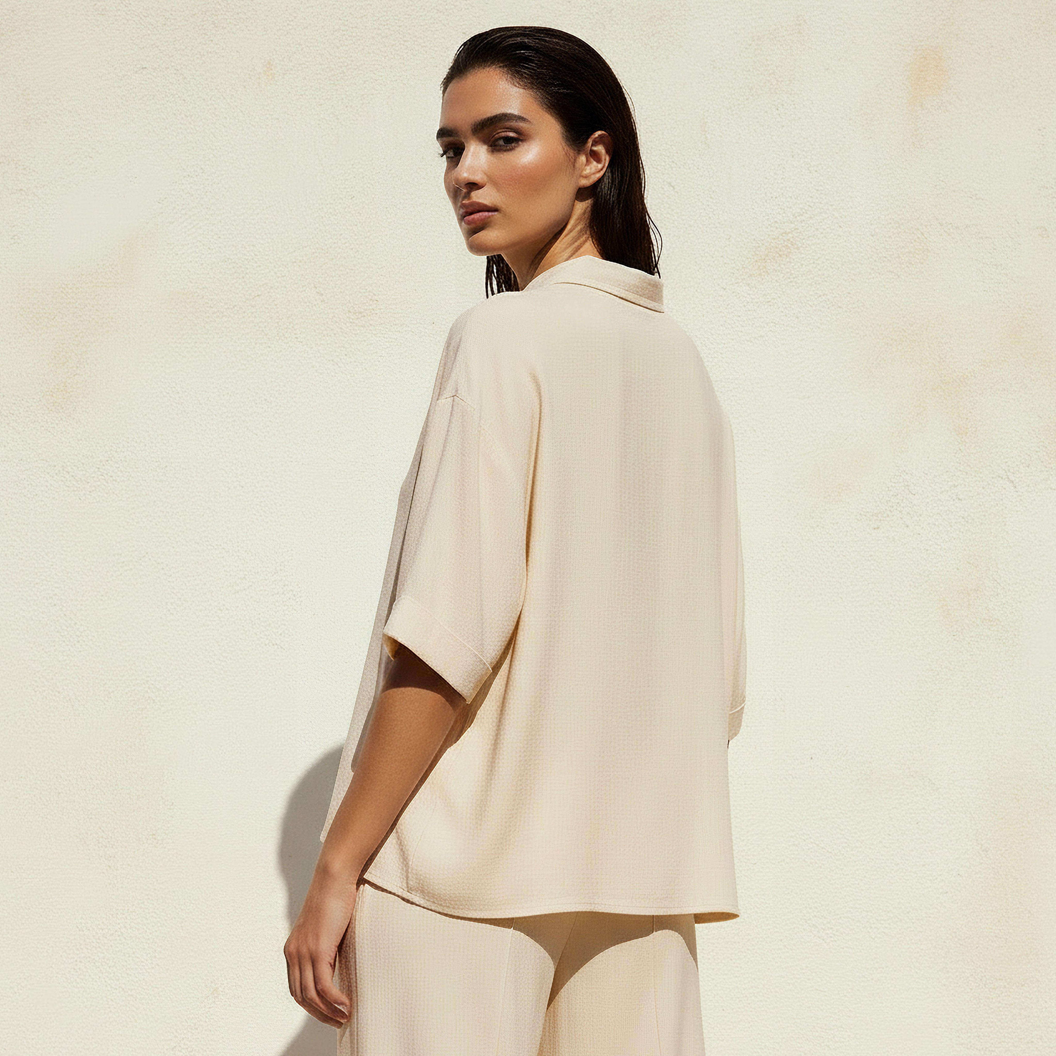 Linen Blend Shirt with Dropped Sleeves-women-clothing-shirtsandblouses-shirts-image-4