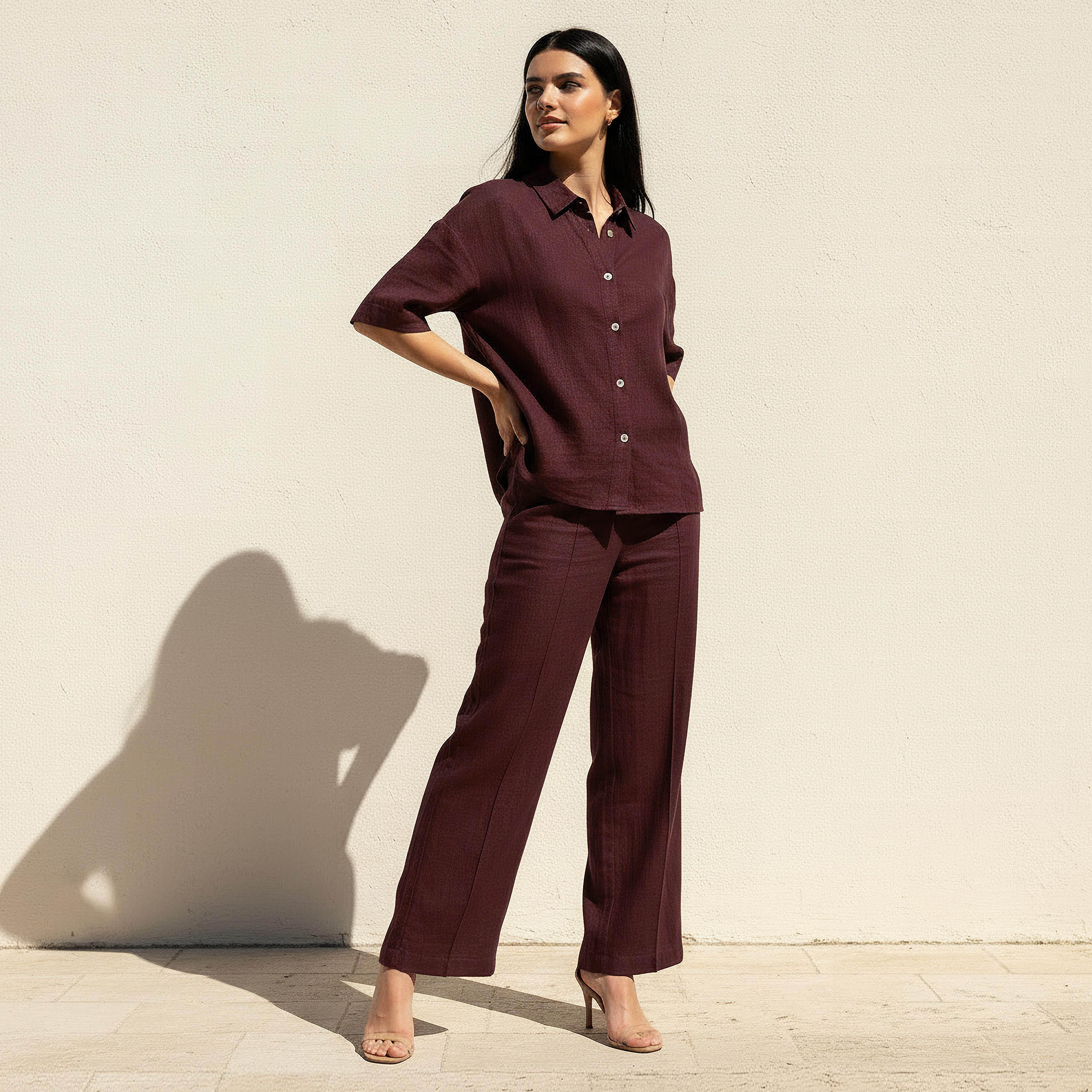 Linen Blend Shirt with Dropped Sleeves-women-clothing-shirtsandblouses-shirts-image-3