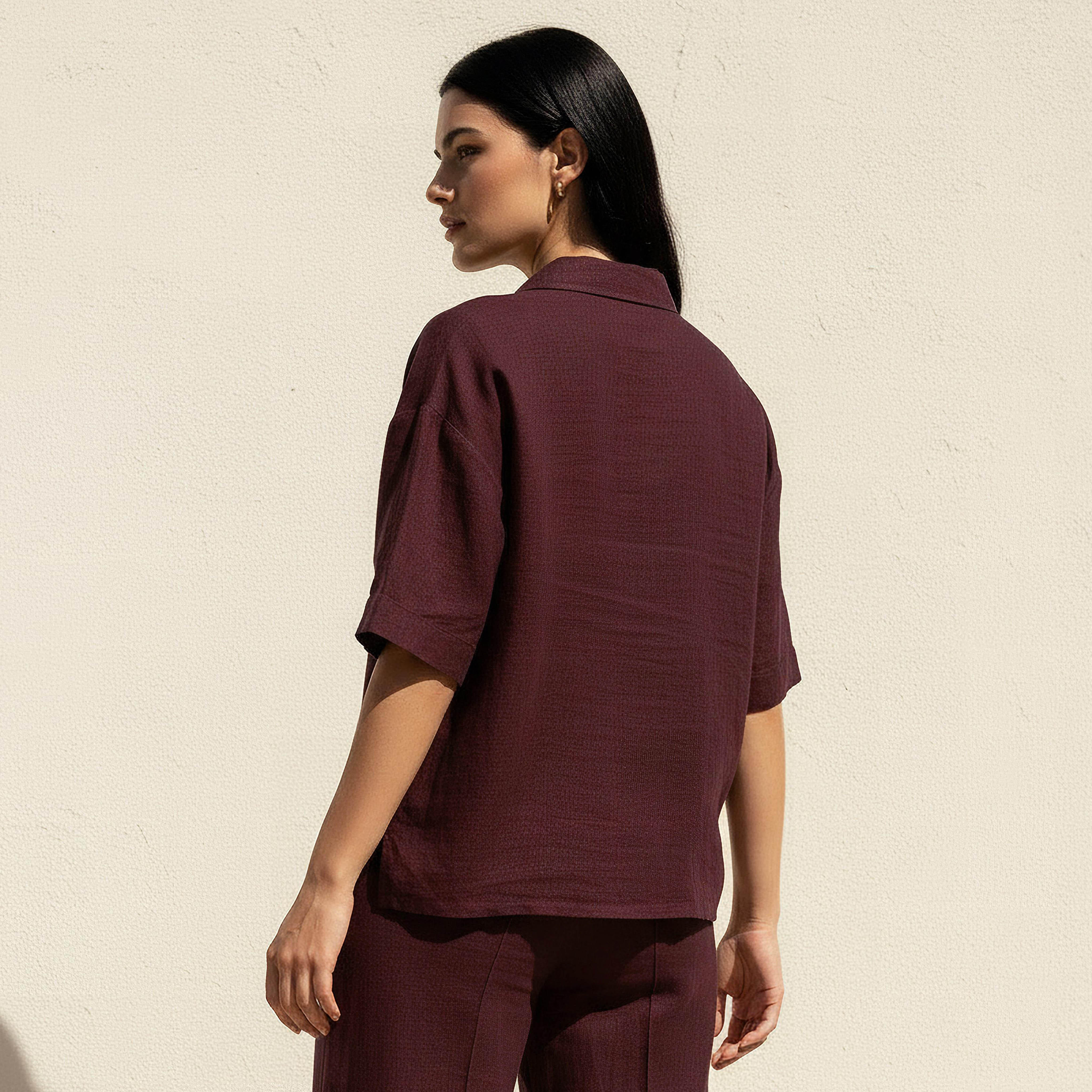 Linen Blend Shirt with Dropped Sleeves-women-clothing-shirtsandblouses-shirts-image-4