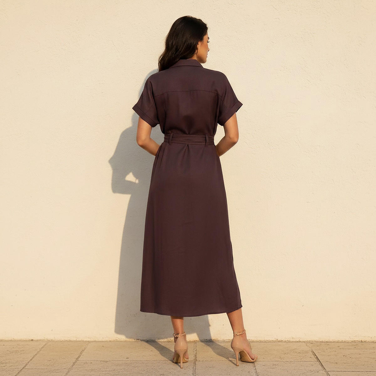 Midi Linen Blend Shirt Dress with Tie-Up Belt-women-clothing-dresses-image-3