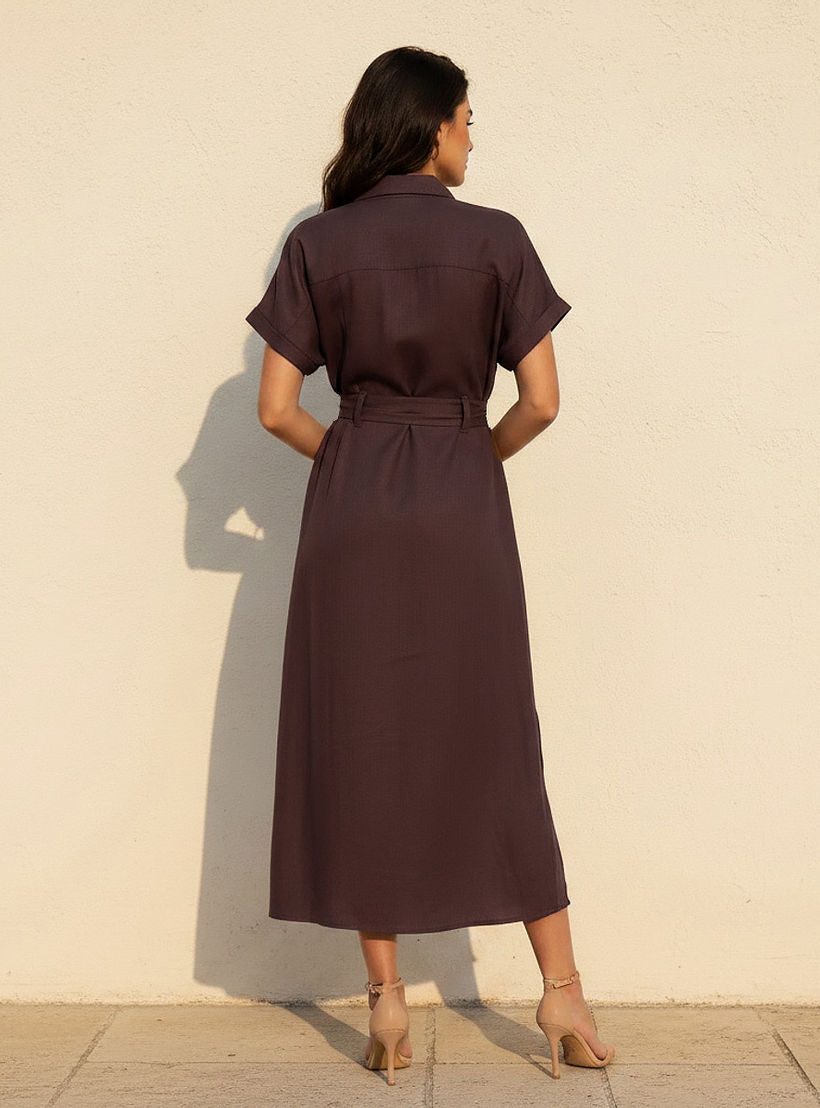 Midi Linen Blend Shirt Dress with Tie-Up Belt-women-clothing-dresses-image-3