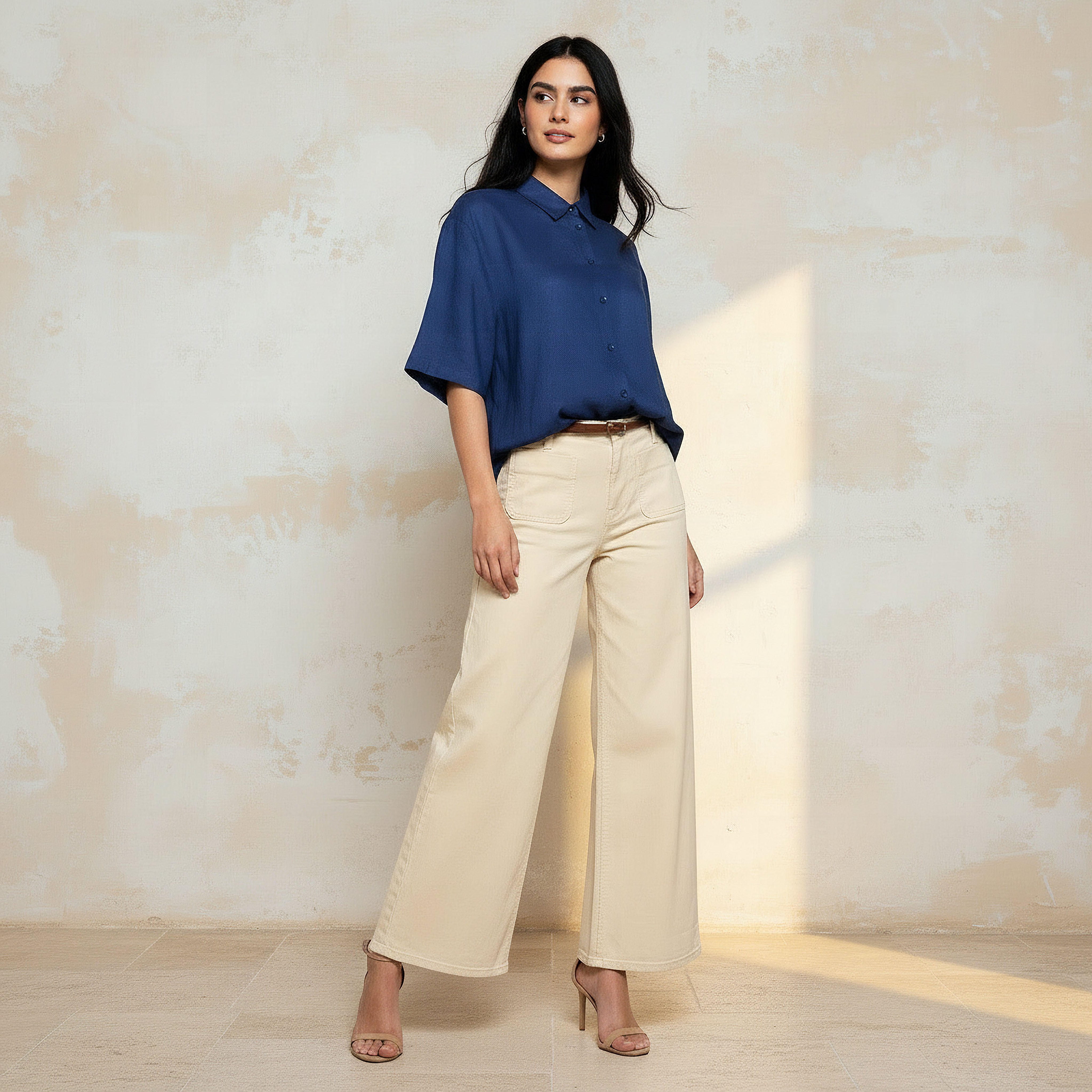 Linen Blend Shirt with Short Sleeves-women-clothing-shirtsandblouses-shirts-image-3
