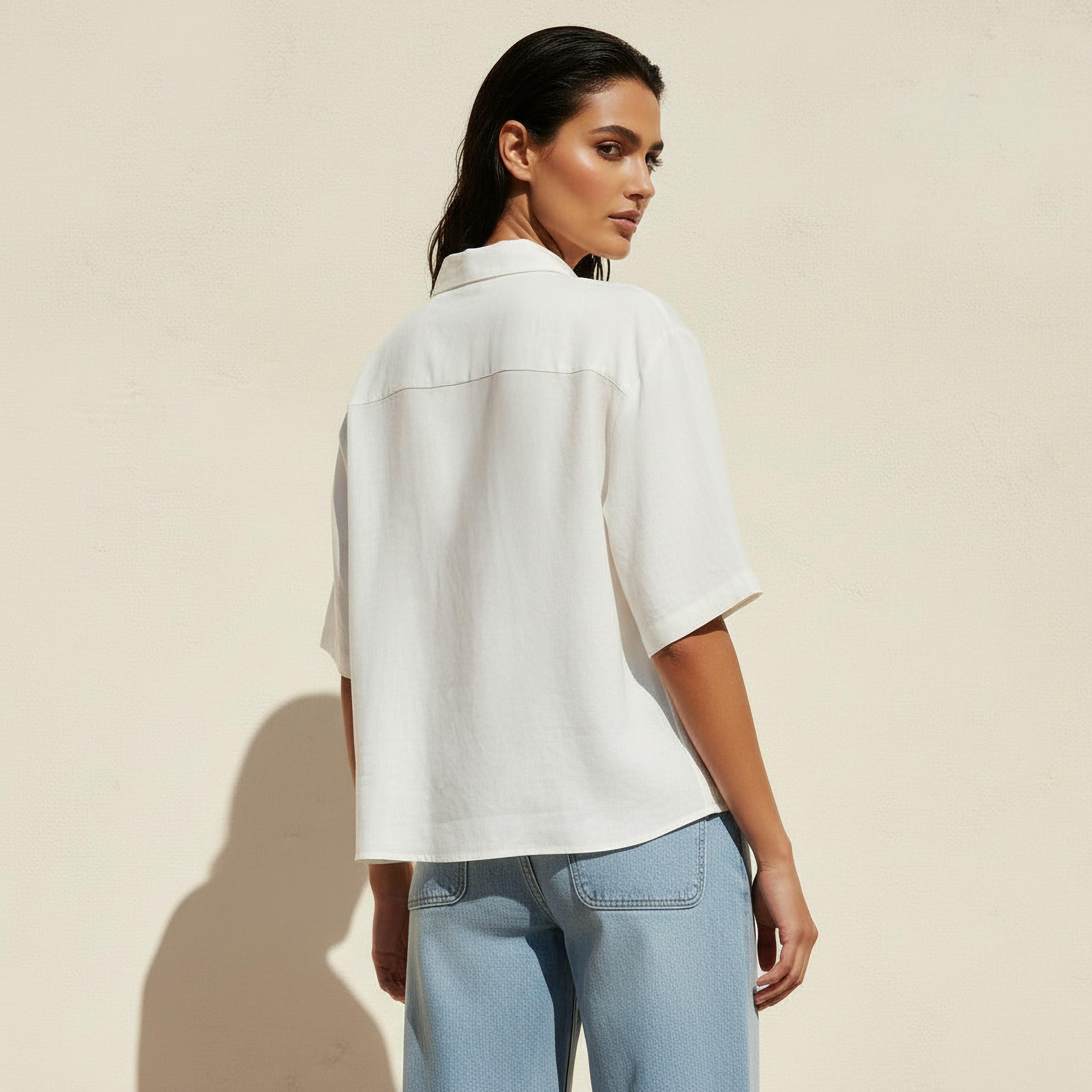 Linen Blend Shirt with Short Sleeves-women-clothing-shirtsandblouses-shirts-image-4